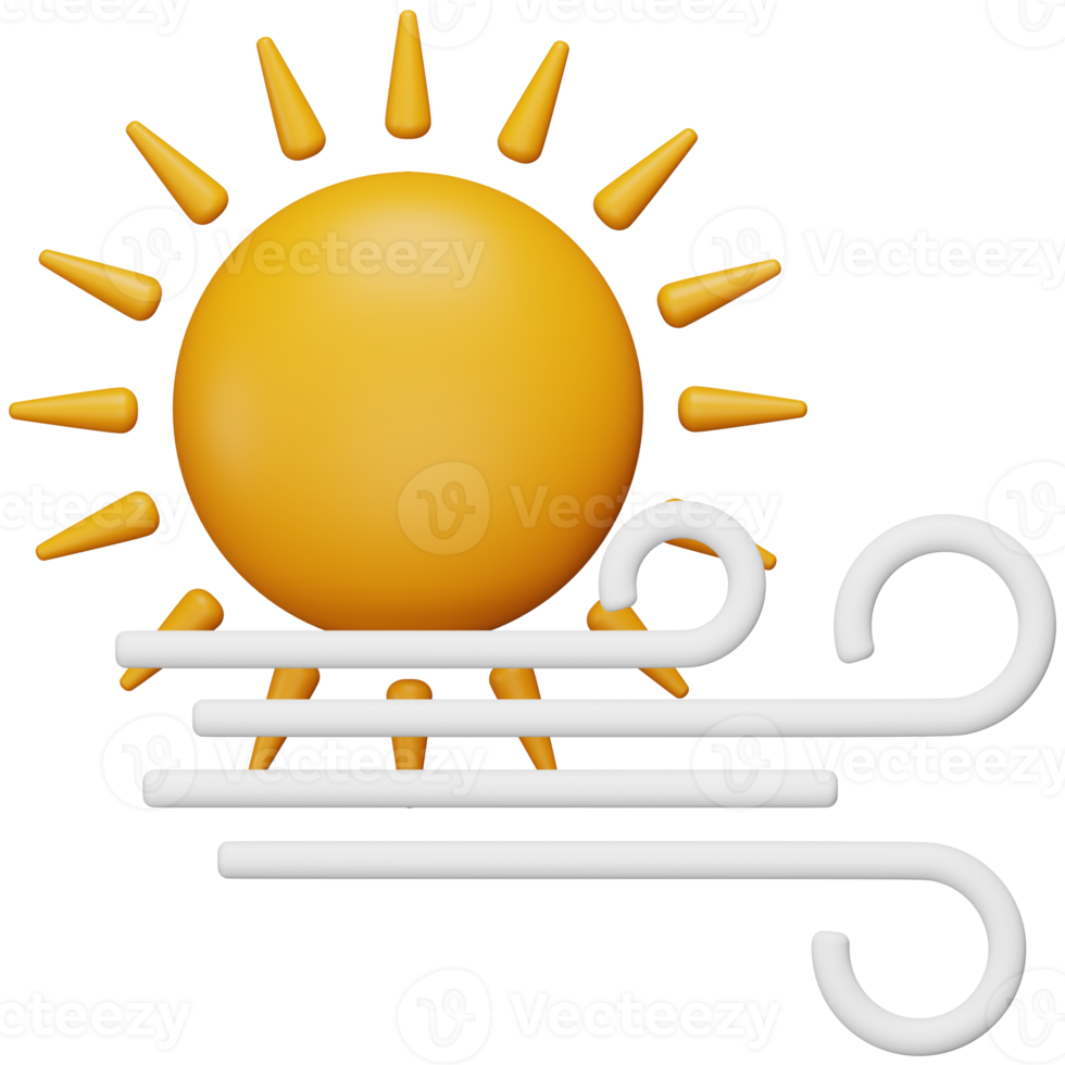 Sonne und windiges 3D-Rendering isometrisches Symbol. png