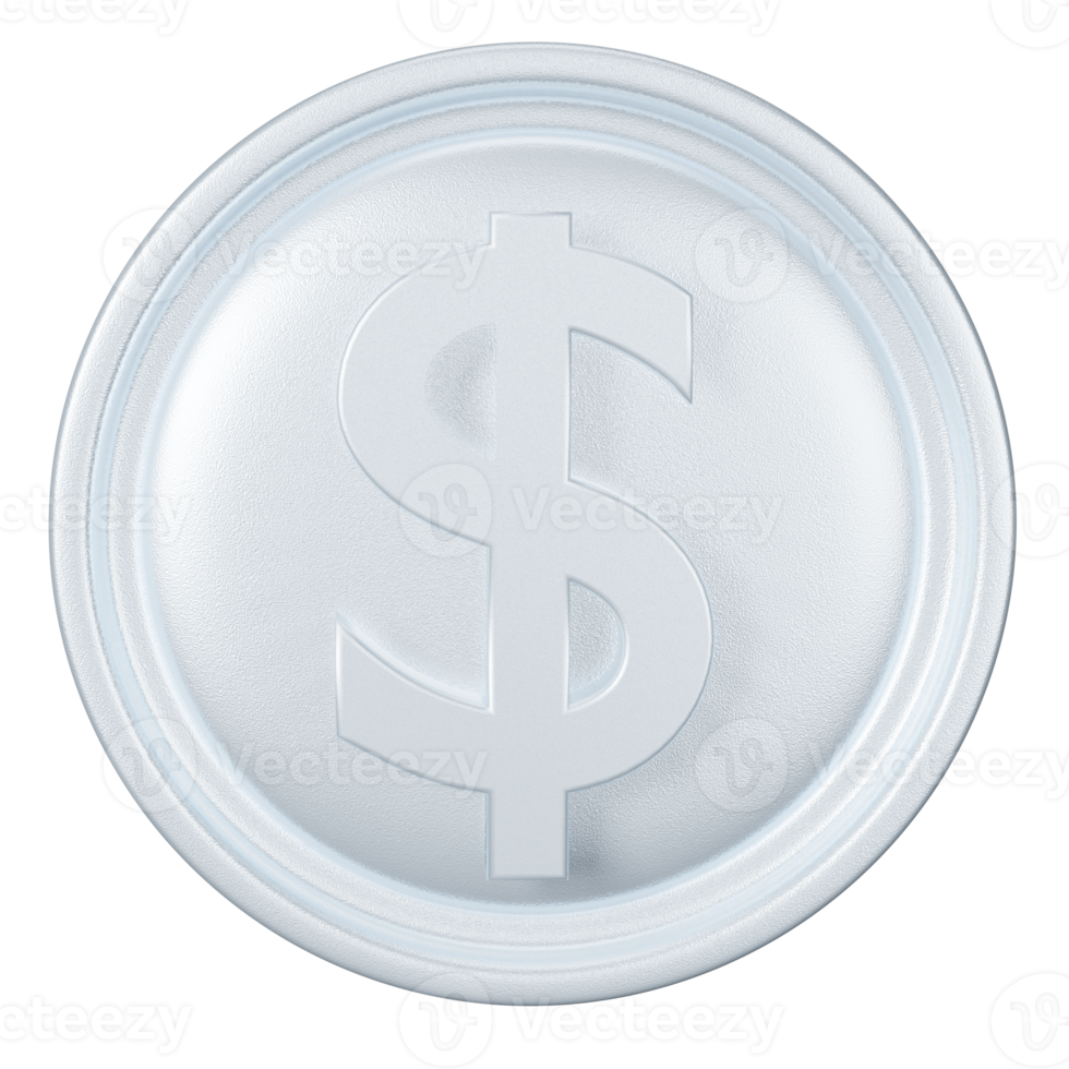 Silver coin dollar glitter christmas 3d rendering Happy New Year decoration element png