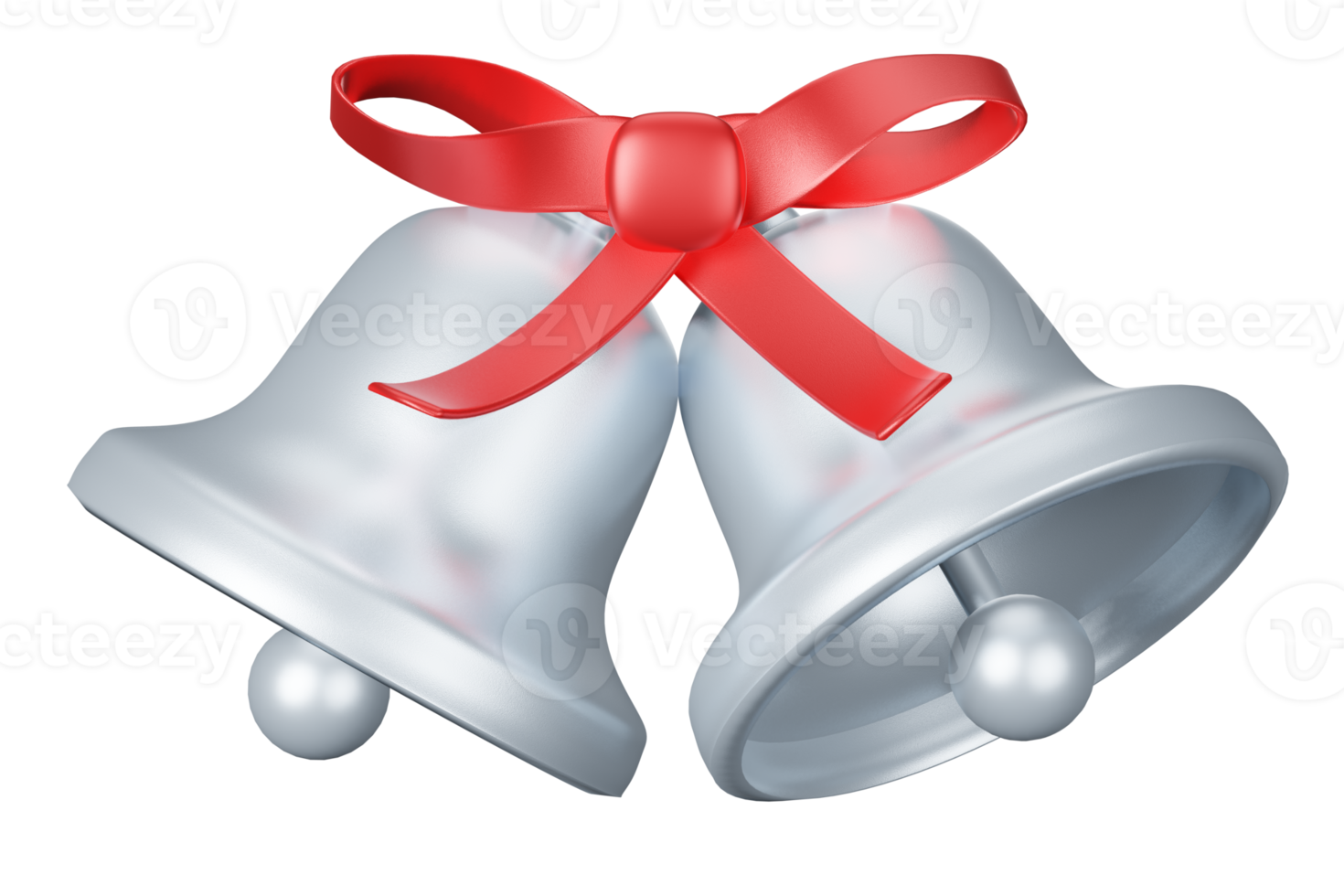 Christmas bell silver glitter with red ribbon 3d rendering Happy New