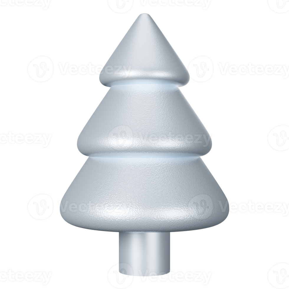 Pine tree silver glitter christmas 3d rendering Happy New Year decoration element png