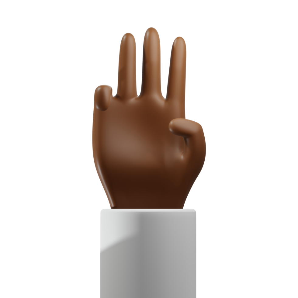 3 Fingers  Up with Thumb Down 3D African Hand Front View png