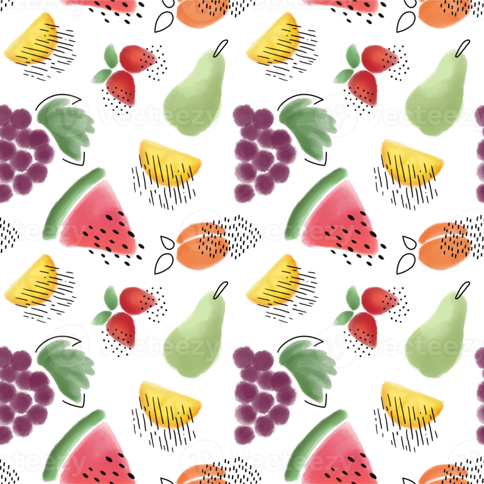 Watercolor tropic fruit seamless pattern. Transparent background png