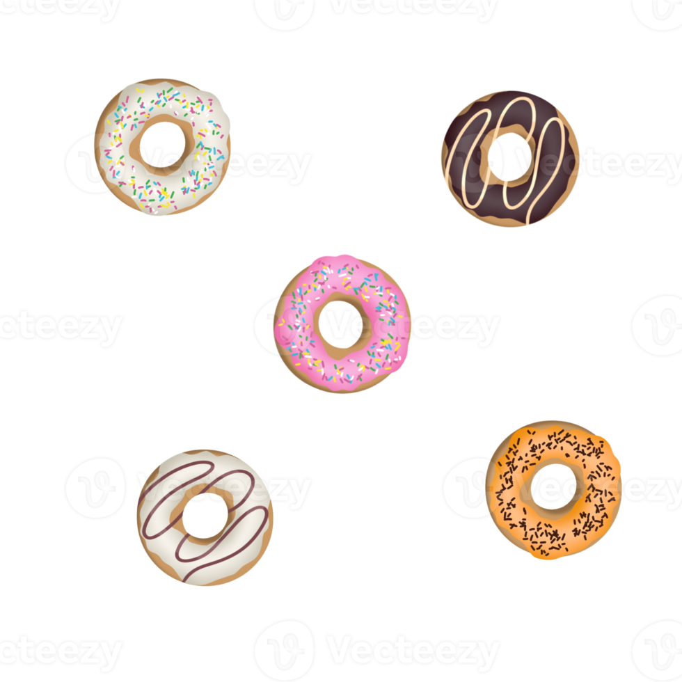 Donuts illustration, stickers, set of elements png