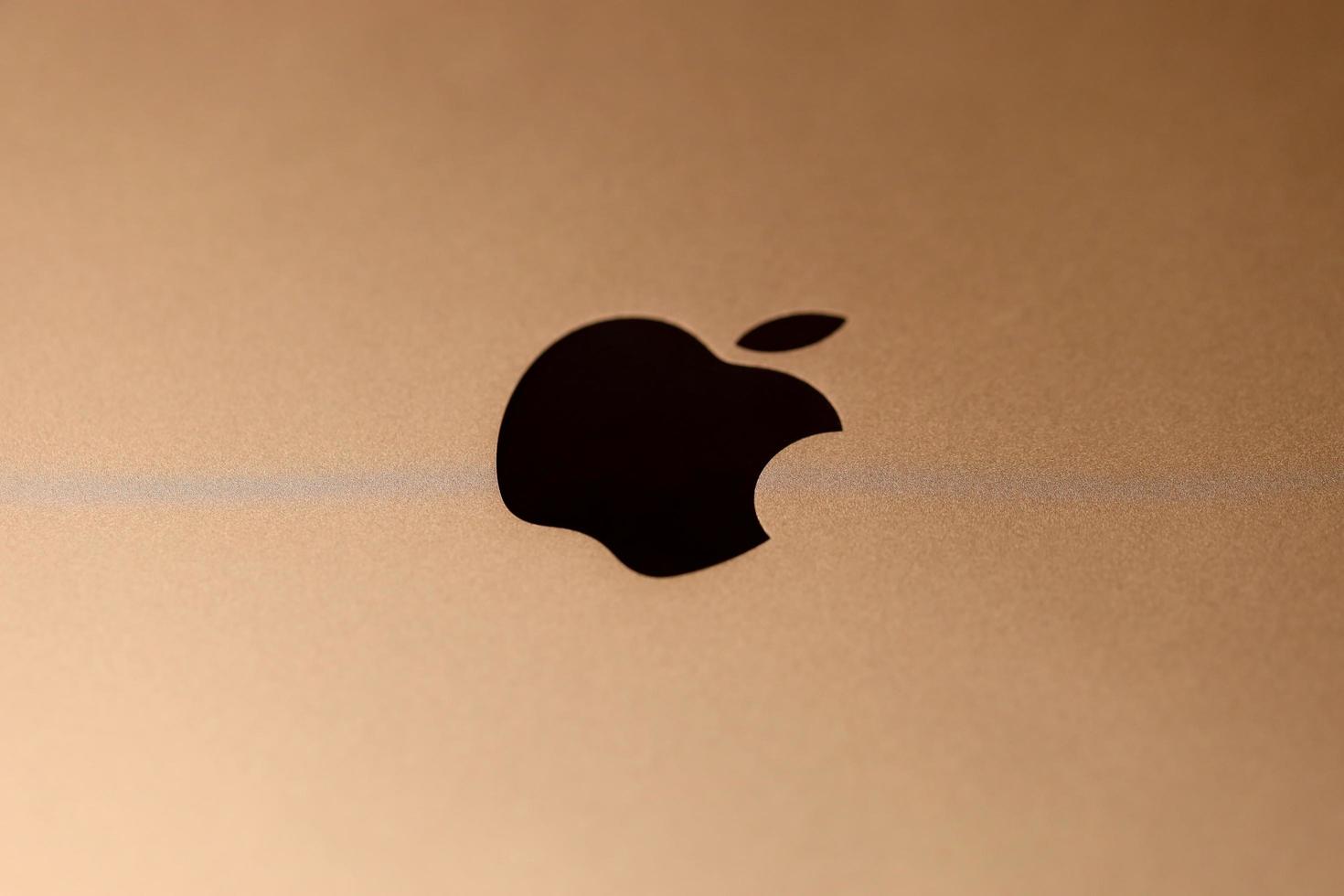 KHARKIV, UKRAINE - JANUARY 27, 2021 Brand new Apple iPad golden body surface with company logo. Apple Inc. is an American technology company photo