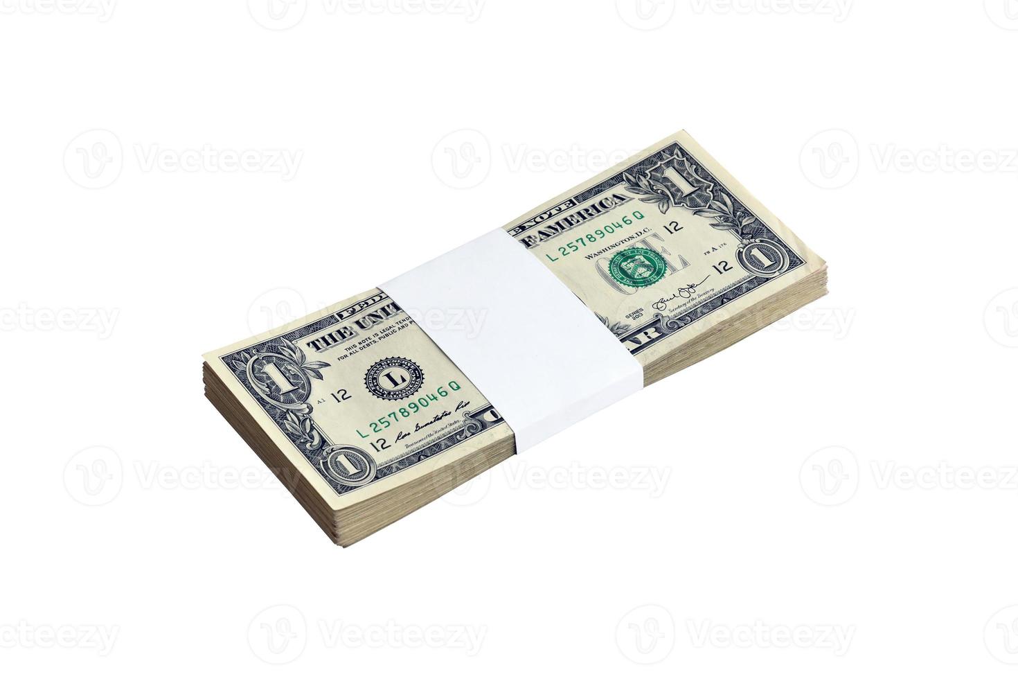 Bundle of US dollar bills isolated on white. Pack of american money with high resolution on perfect white background photo