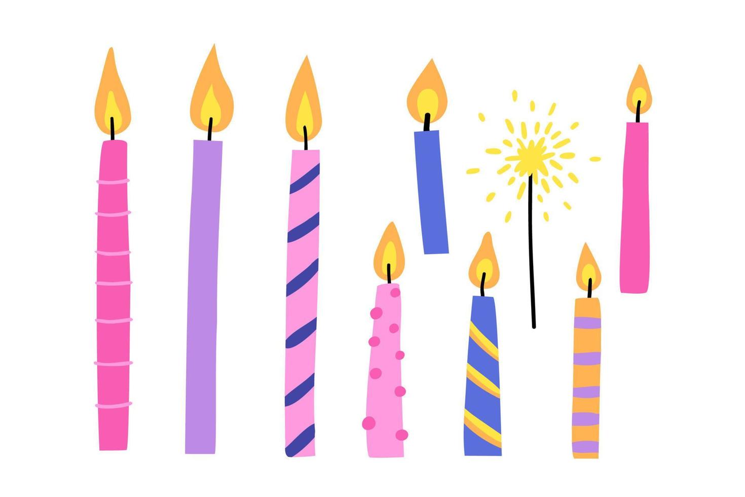 a set of candles hand drawn in flat style. Vector illustration.