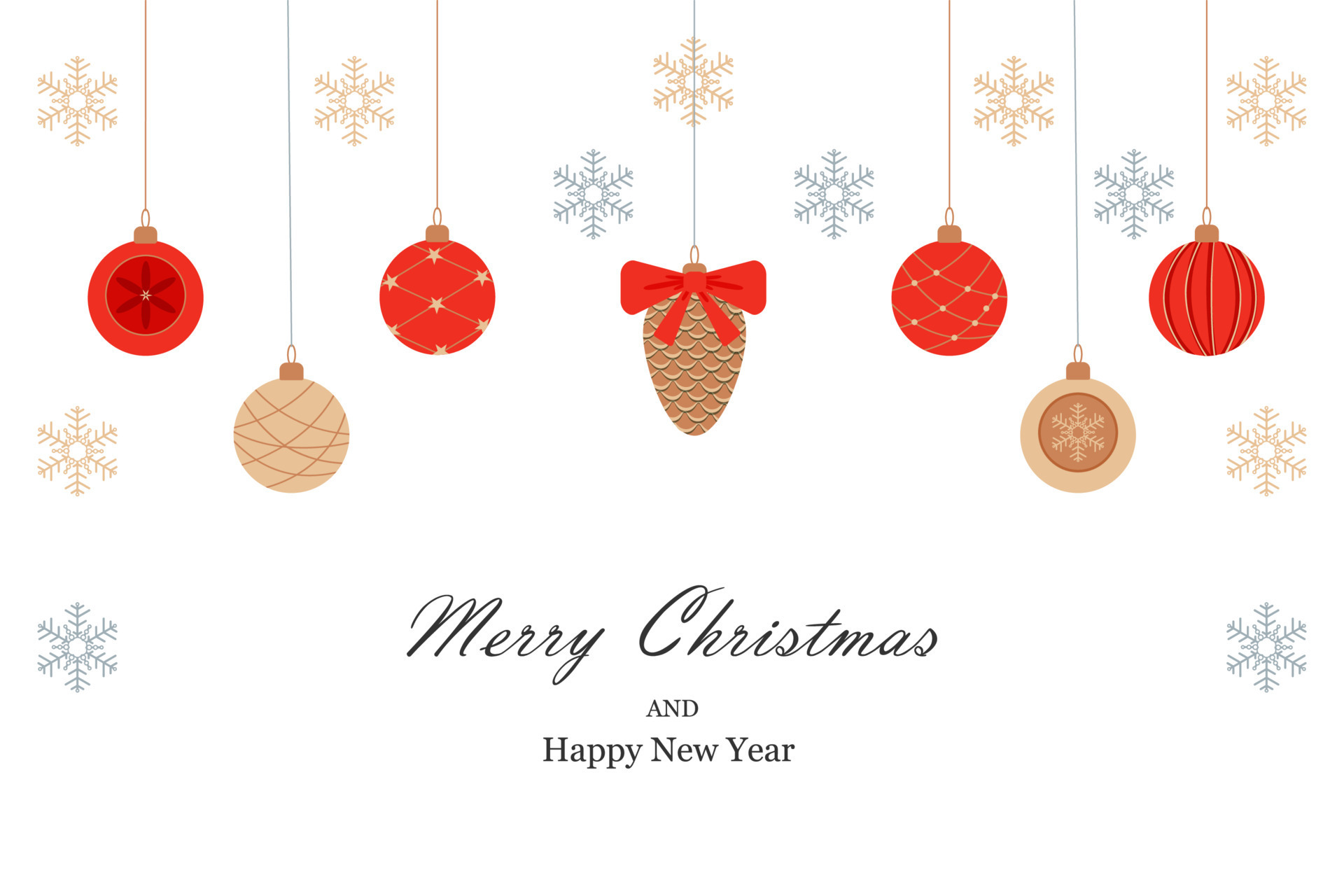 Vector Greeting card design. Template with Christmas toys red, gold and