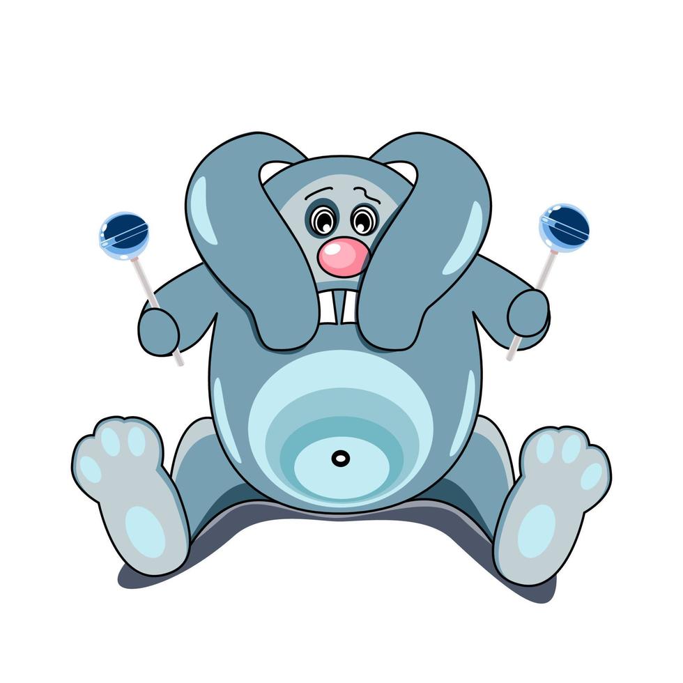 Character design cartoon bunny with funny face and lollipops vector