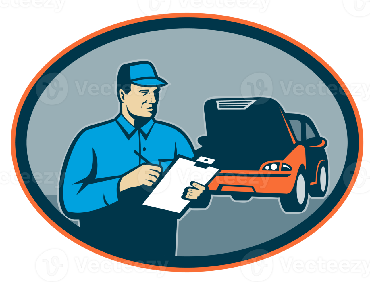 Automobile car repair mechanic with clipboard png