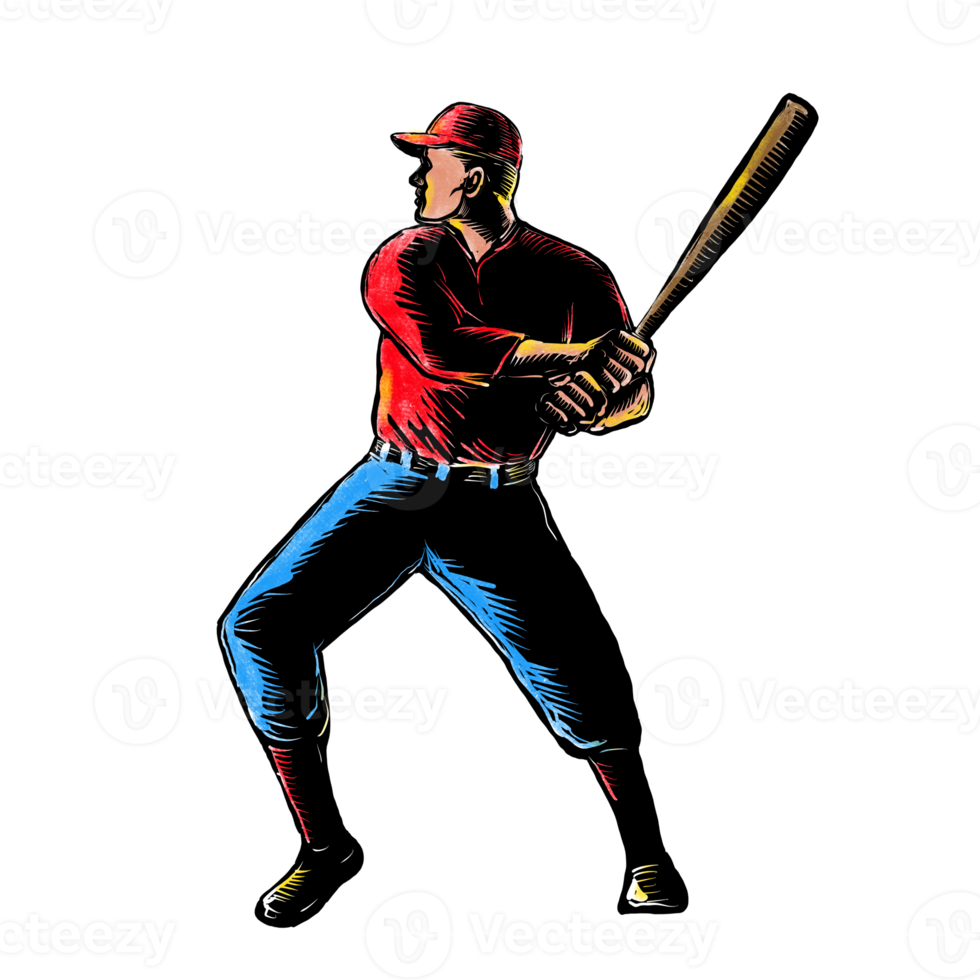 US-amerikanischer Baseballspieler schlägt Scratchboard png