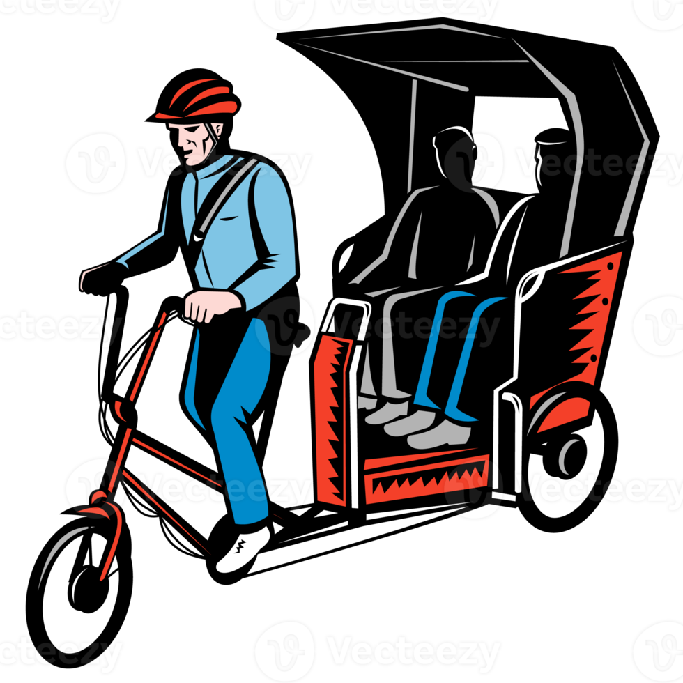 Cycle Rickshaw with driver and passenger png