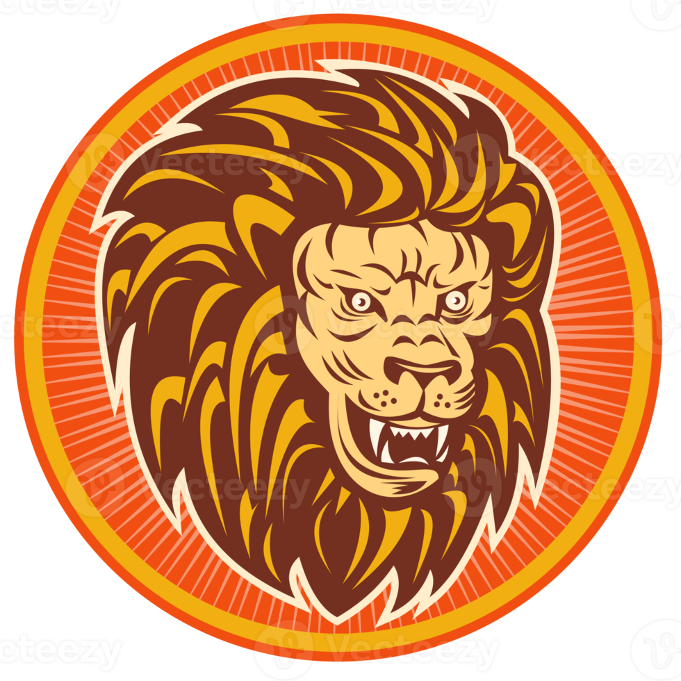 angry lion head set inside a circle png