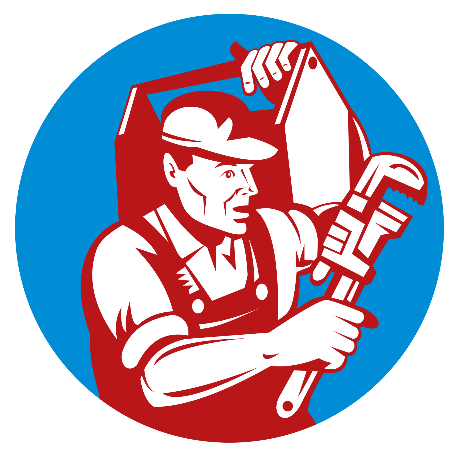 Plumber with monkey wrench and carrying toolbox 13251879 PNG