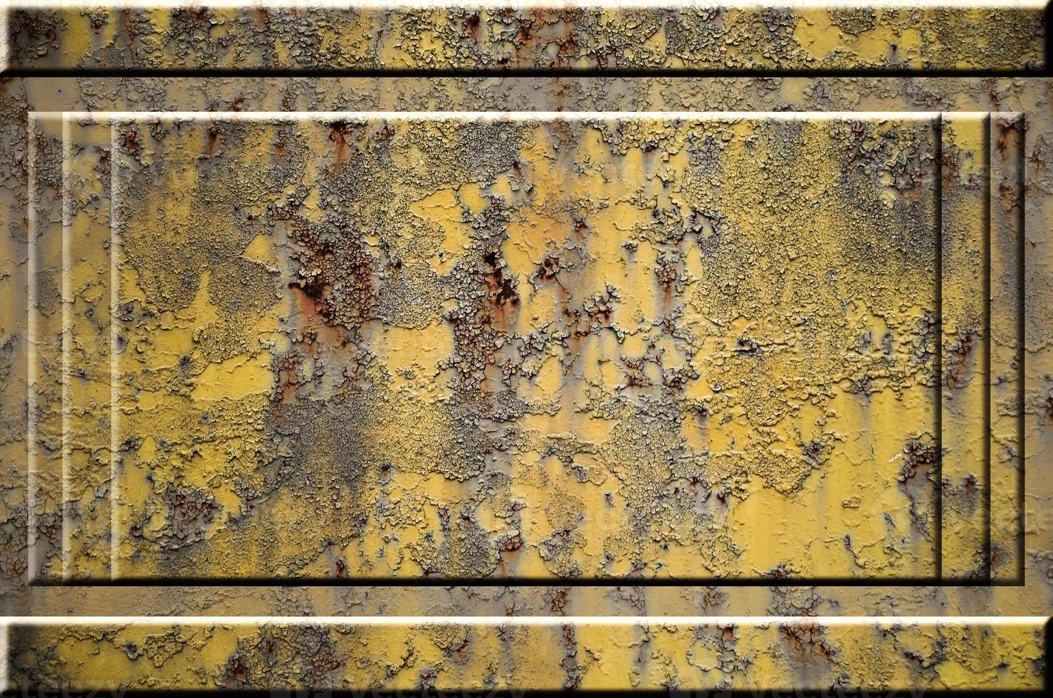 Texture of yellow rough rusted metal surface with bulky gray highlighted portions which can be seen on exposure to light. Preparation for the background processing of slides and spreadsheets photo