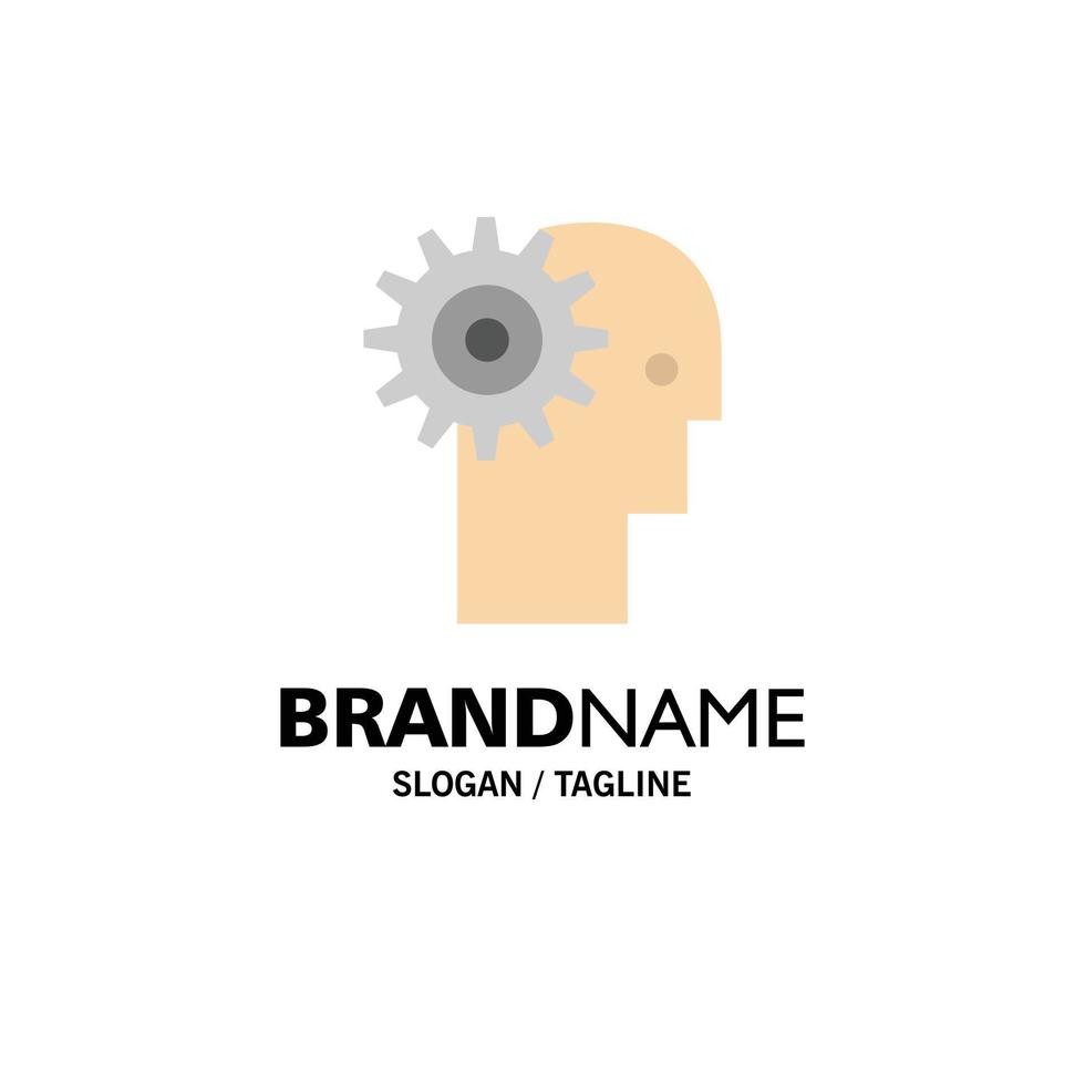 Solution Brain Gear Man Mechanism Personal Working Business Logo Template Flat Color vector