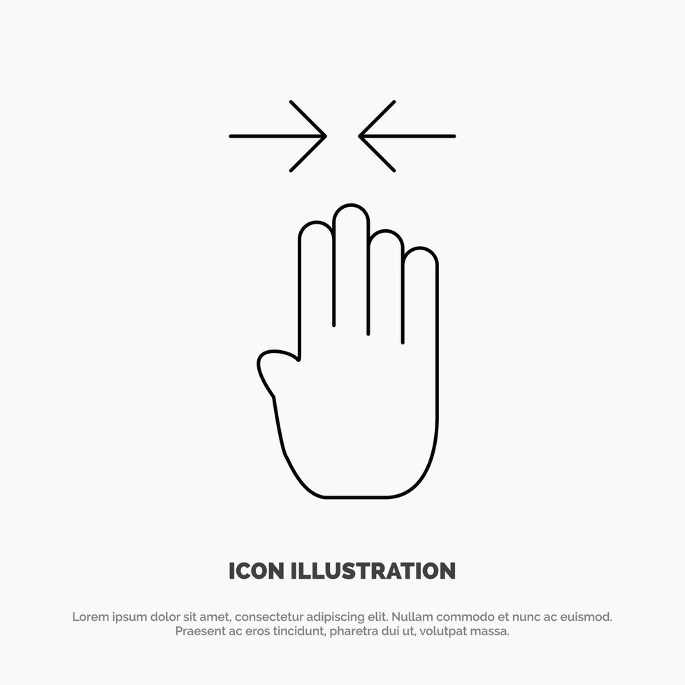 Arrow Four Finger Gesture Pinch Line Icon Vector