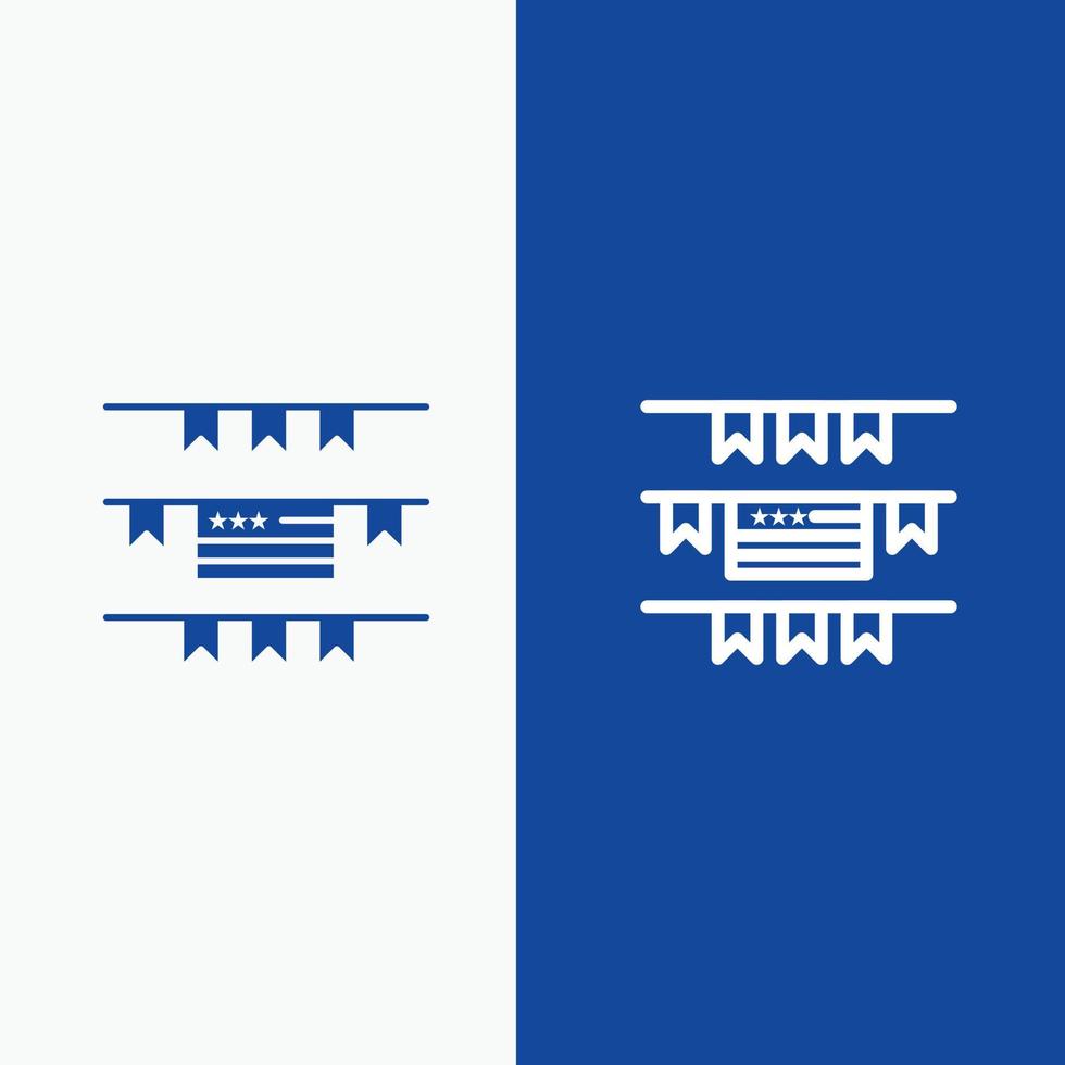 Buntings Party Decoration American Line and Glyph Solid icon Blue banner Line and Glyph Solid icon B vector