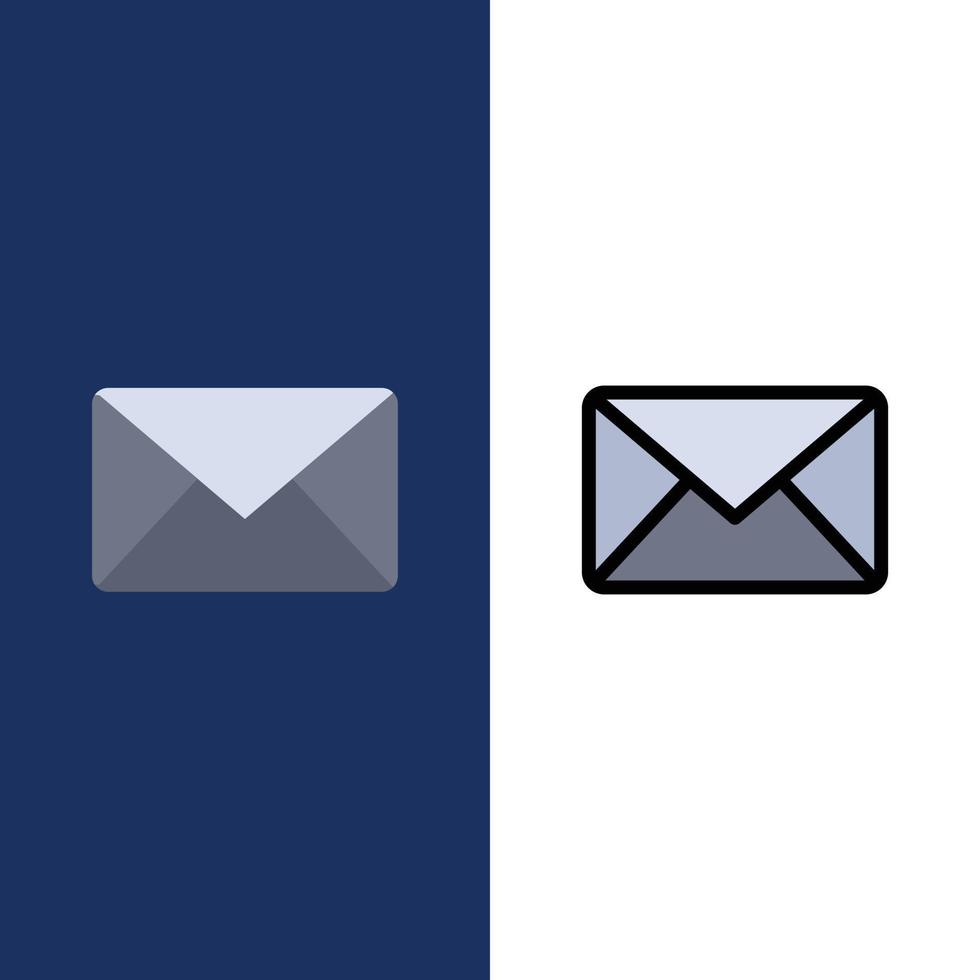 Email Mail Message Sms  Icons Flat and Line Filled Icon Set Vector Blue Background