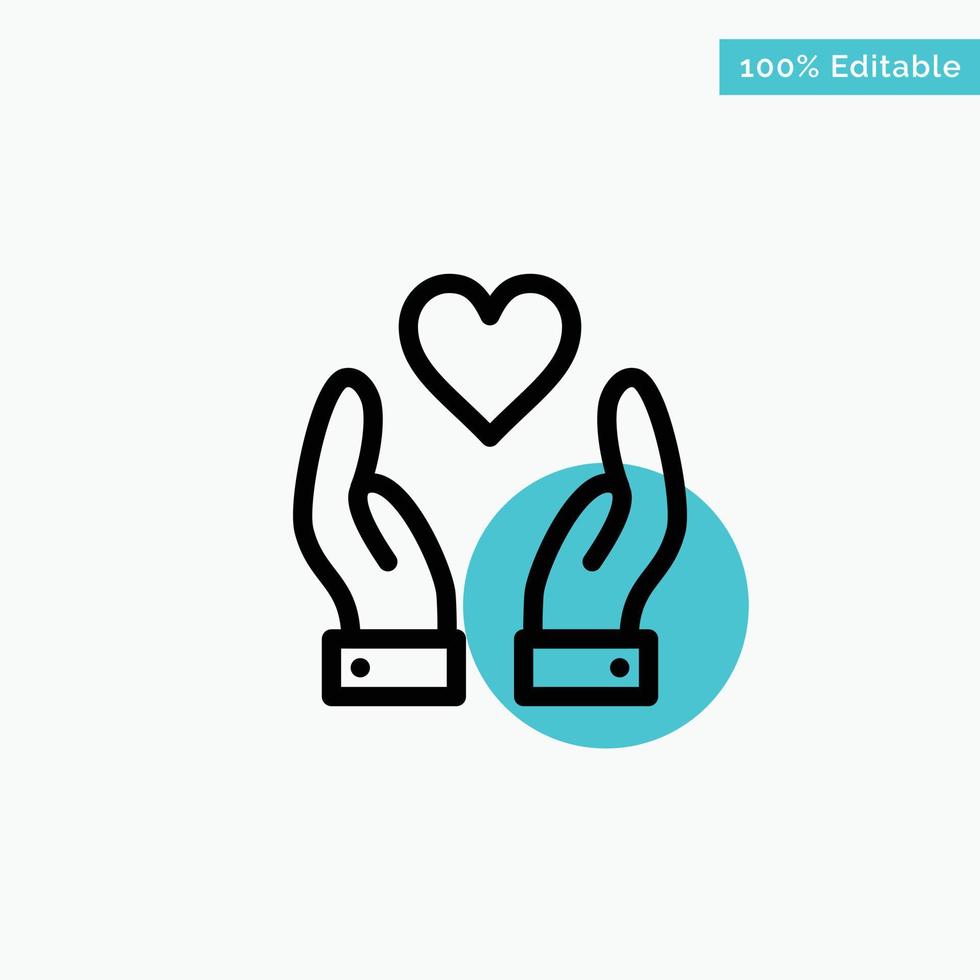 Hand Love Charity turquoise highlight circle point Vector icon