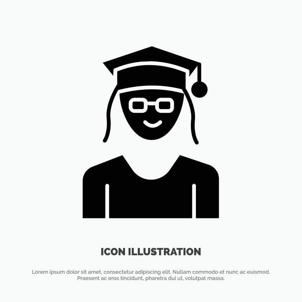 Cap Education Graduation Woman solid Glyph Icon vector