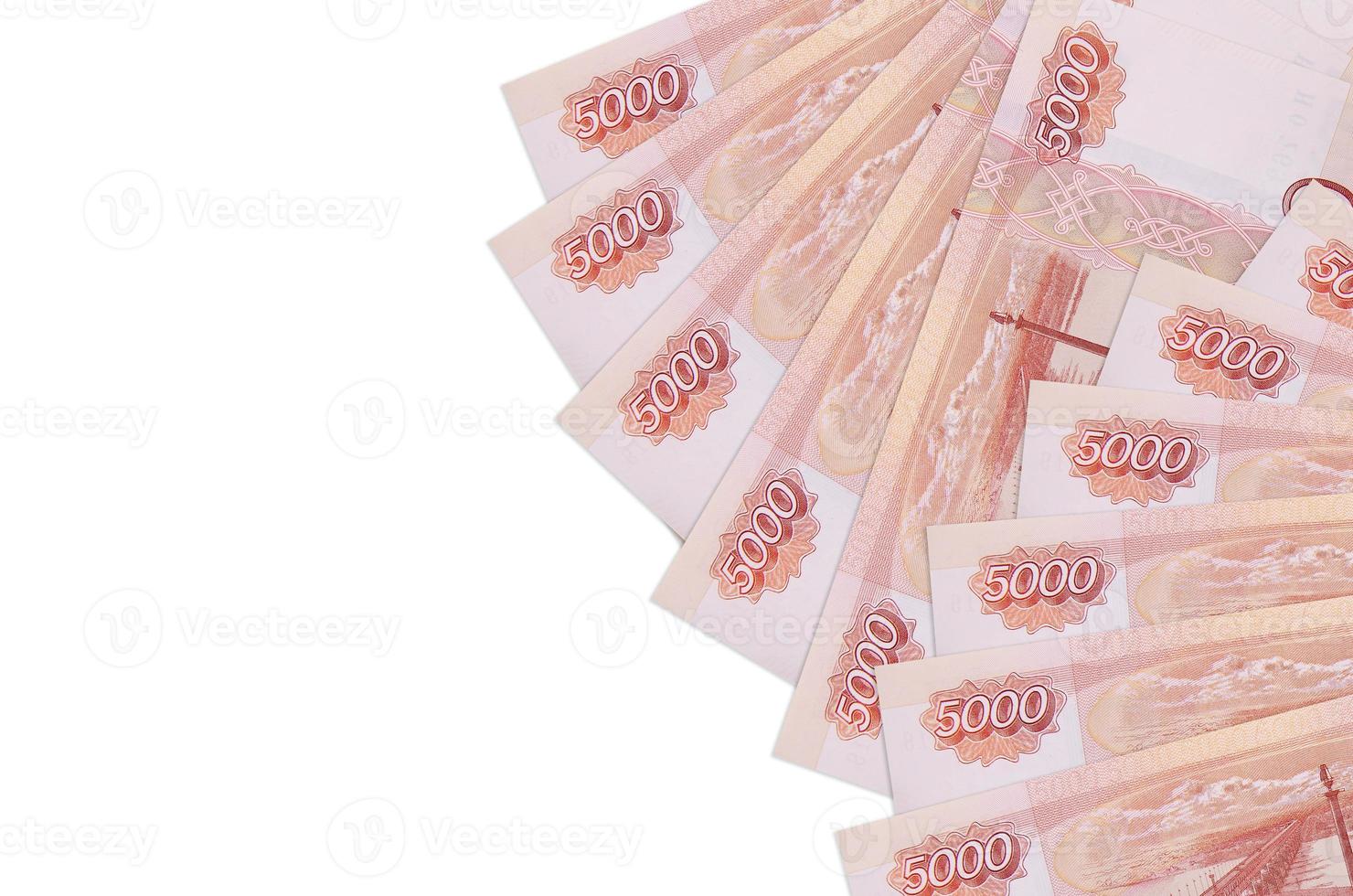 5000 russian rubles bills lies isolated on white background with copy space. Rich life conceptual background photo