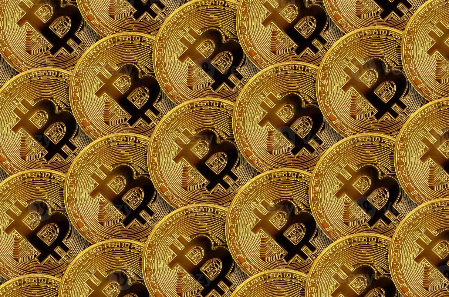 Pattern of many golden bitcoins. Cryptocurrency mining concept photo
