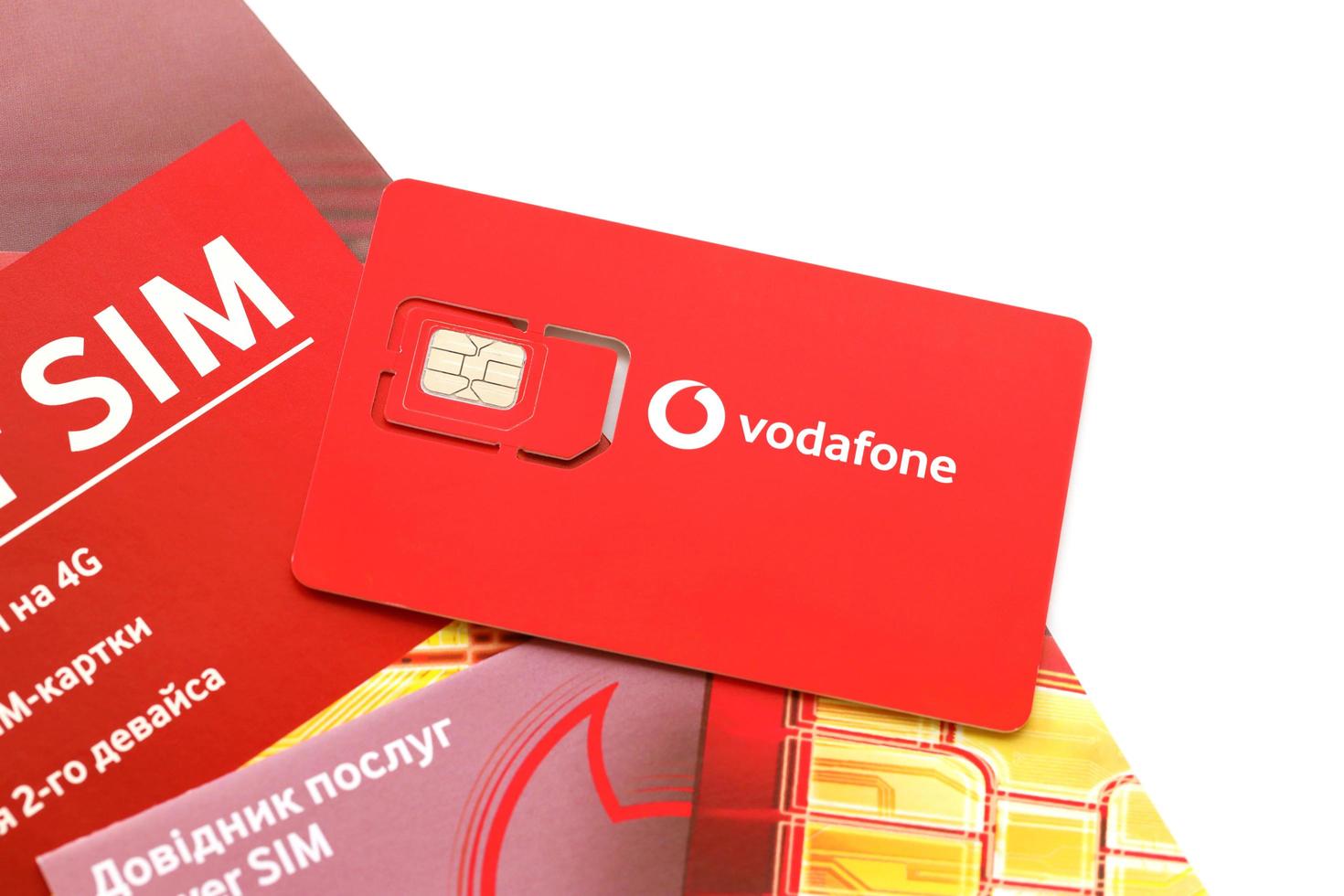 TERNOPIL, UKRAINE - JULY 5, 2022 Vodafone Power SIM mobile card by Vodafone group plc - British multinational telecommunications company who operates networks in 22 countries photo
