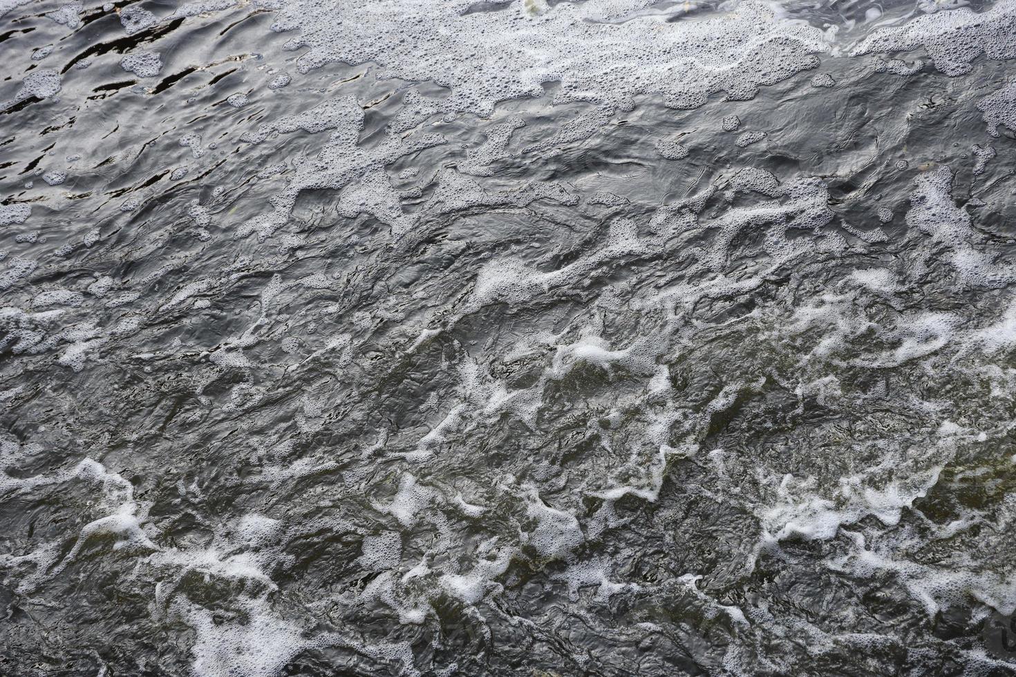 Waves of water of the river and the sea meet each other during high tide and low tide. Deep blue stormy sea water surface with white foam and waves pattern, background photo
