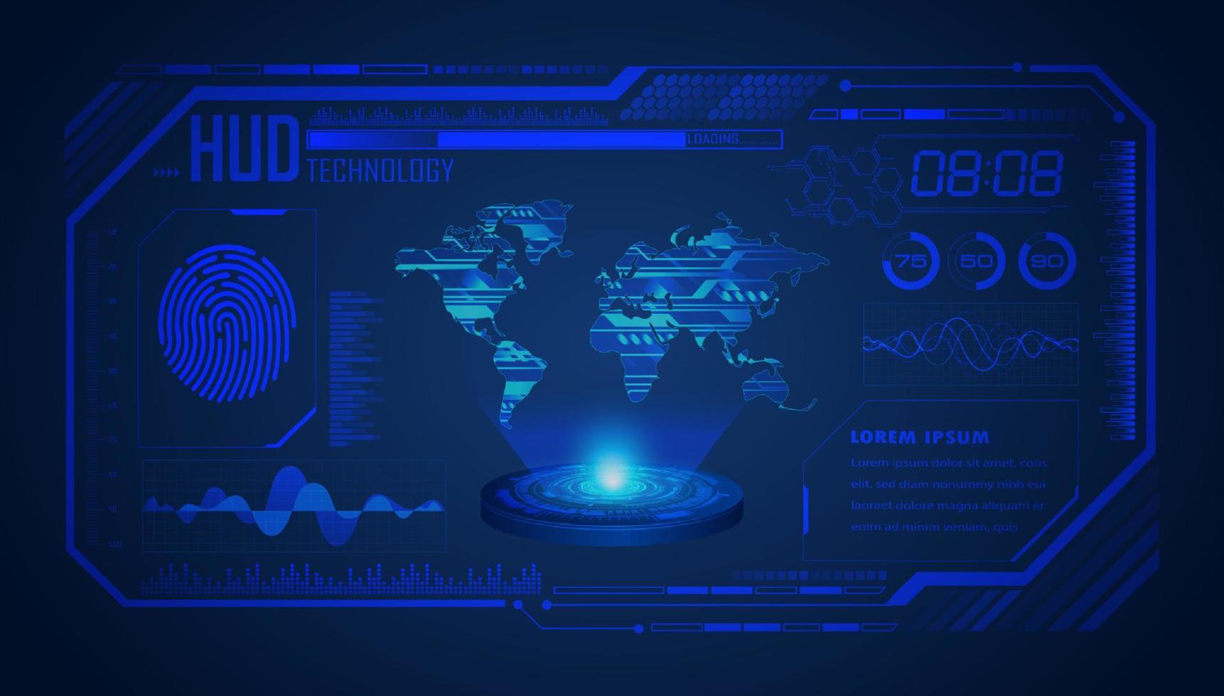 Modern World Map Holographic Projector on Technology Background vector