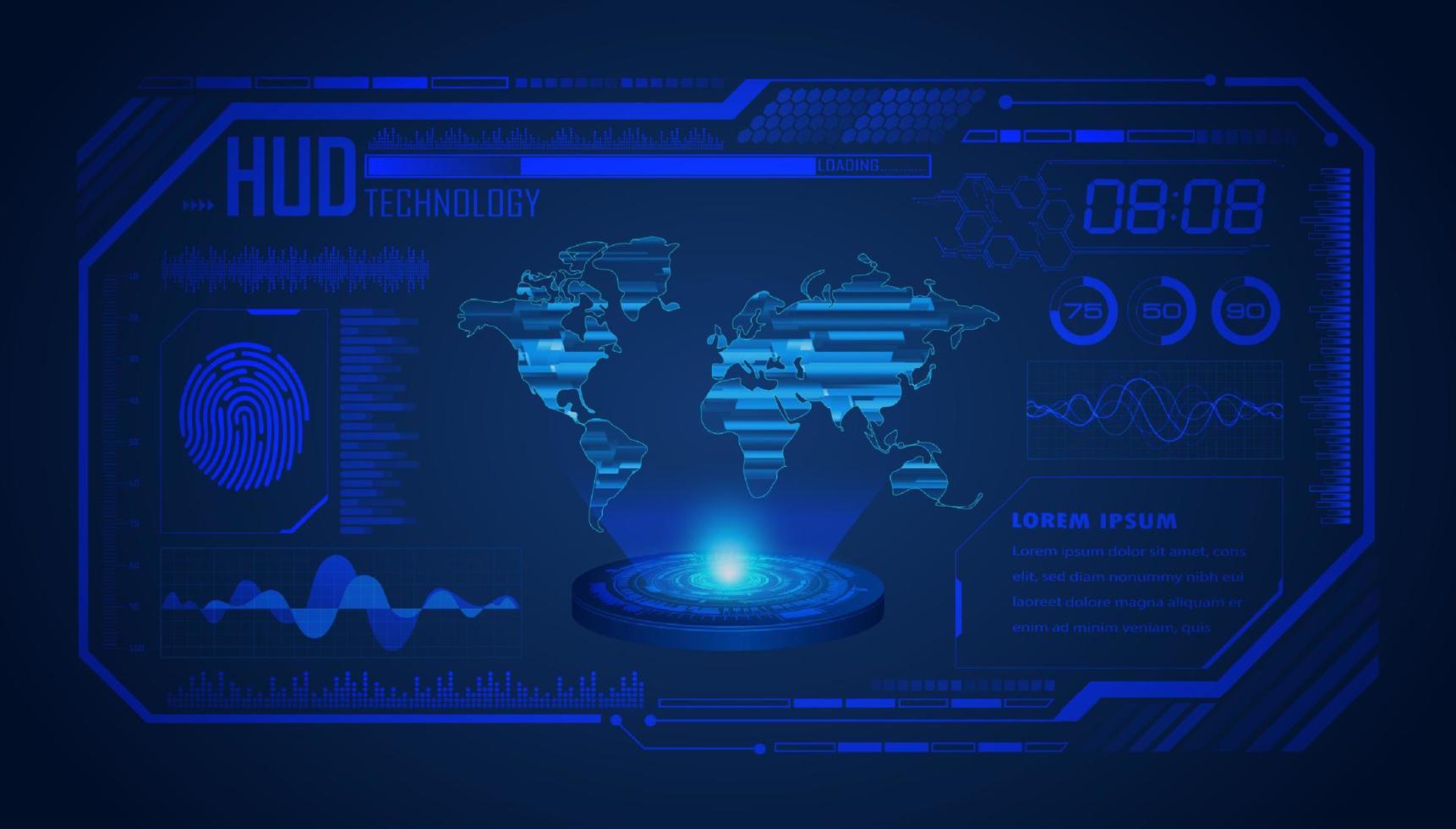 Modern World Map Holographic Projector on Technology Background vector