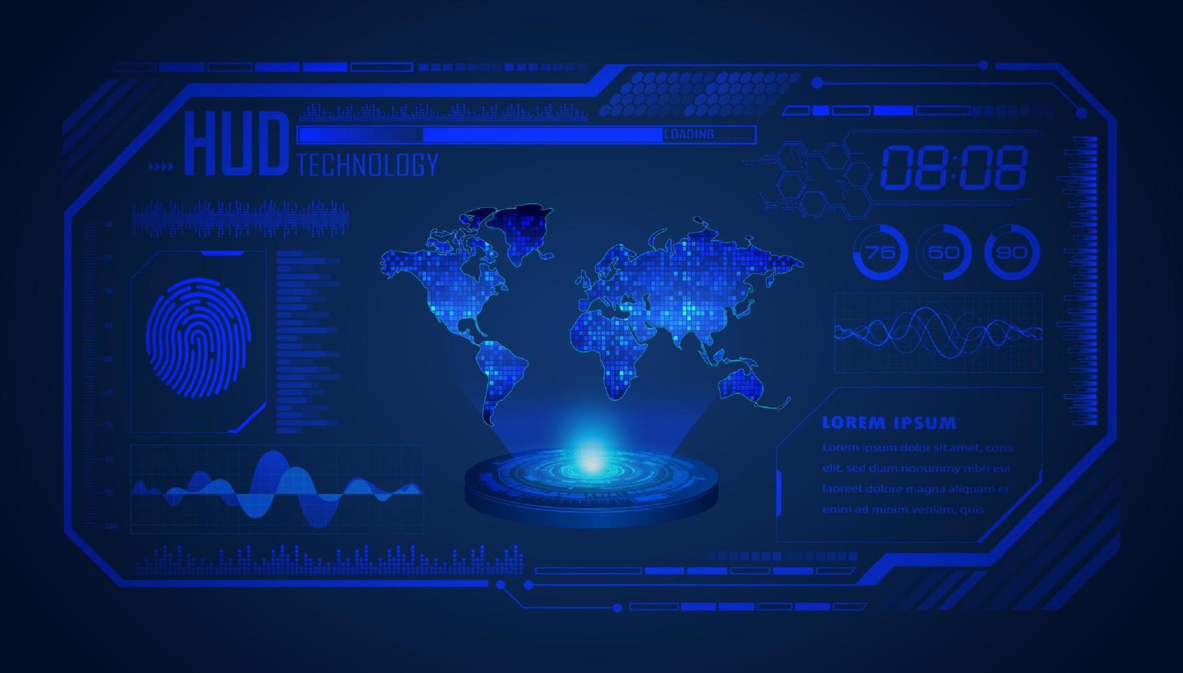 Modern World Map Holographic Projector on Technology Background vector