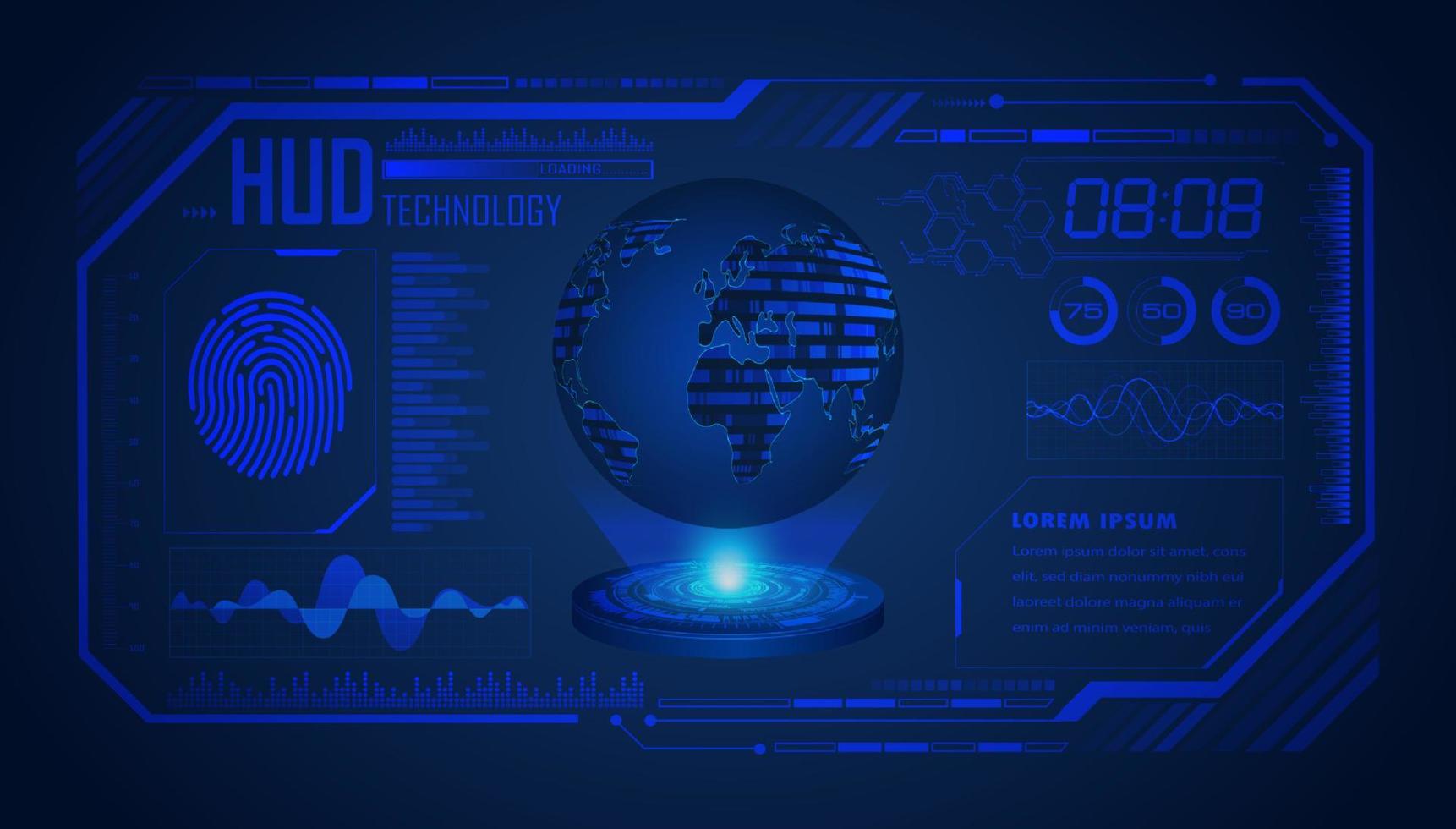 Modern World Map Holographic Projector on Technology Background vector