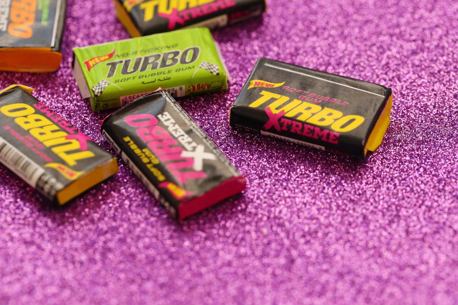 TERNOPIL, UKRAINE - MAY 28, 2022 Turkish retro chewing gums Turbo extreme with nostalgic design from 80s photo