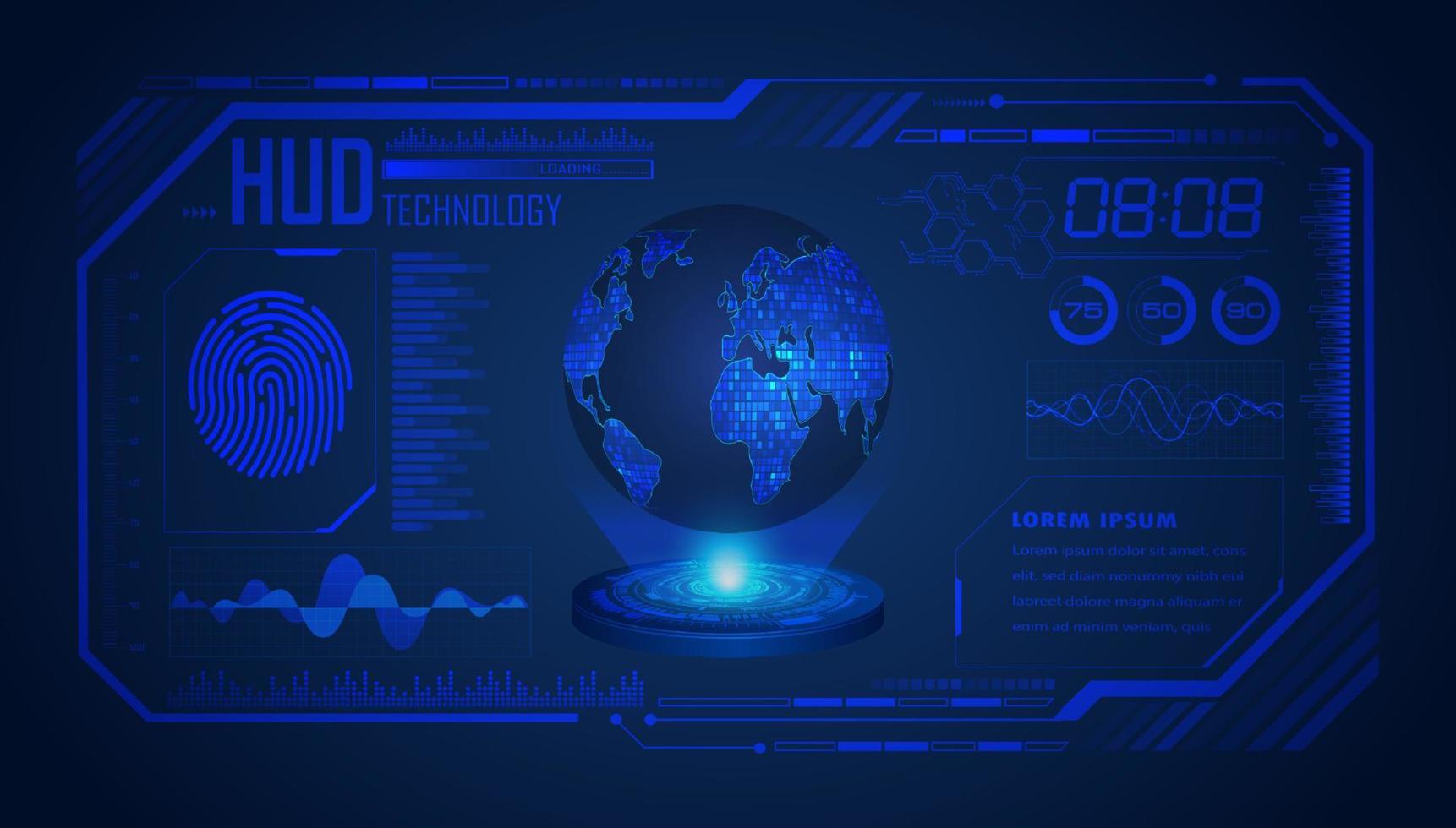 Modern World Map Holographic Projector on Technology Background vector