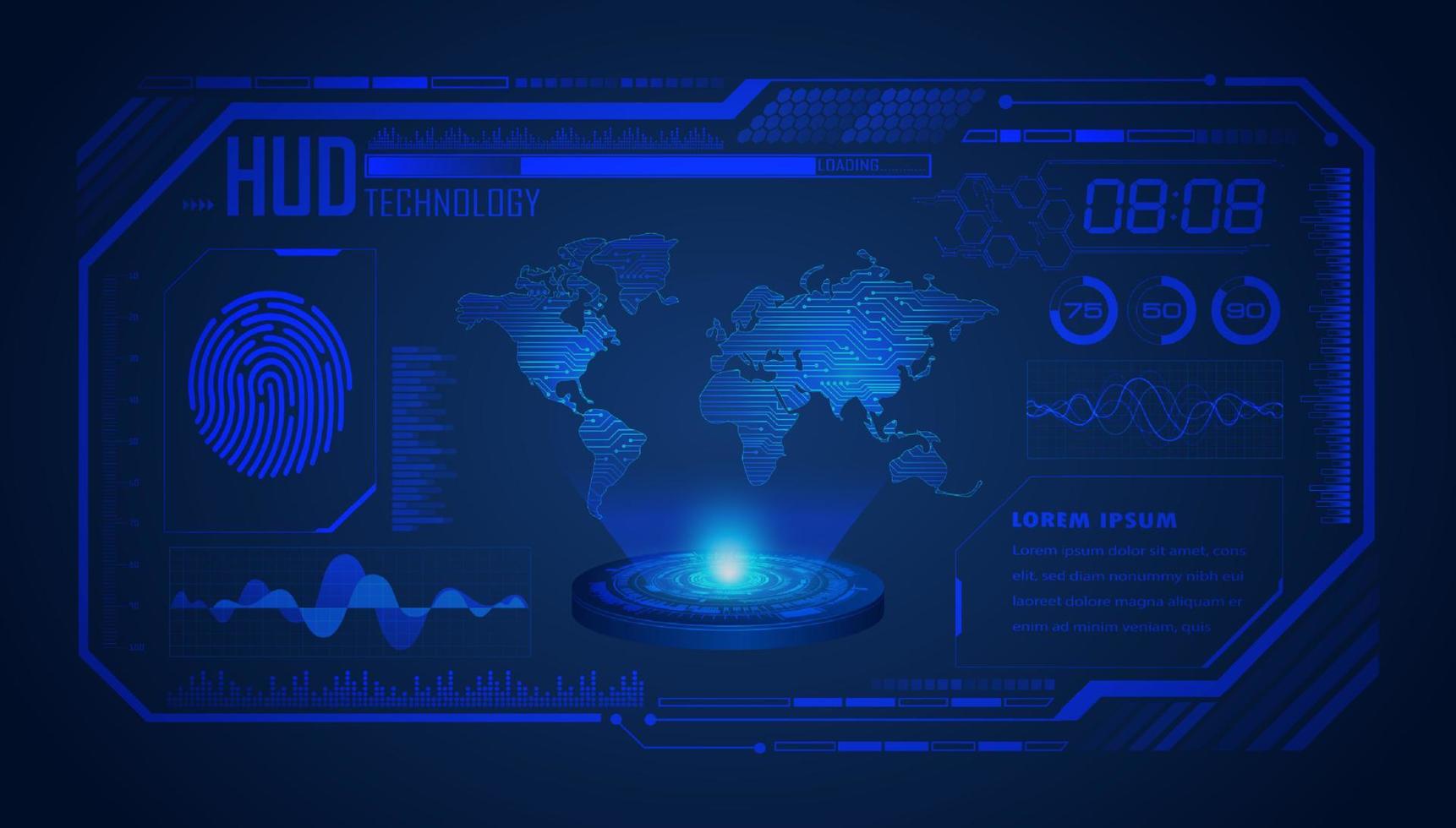Modern World Map Holographic Projector on Technology Background vector