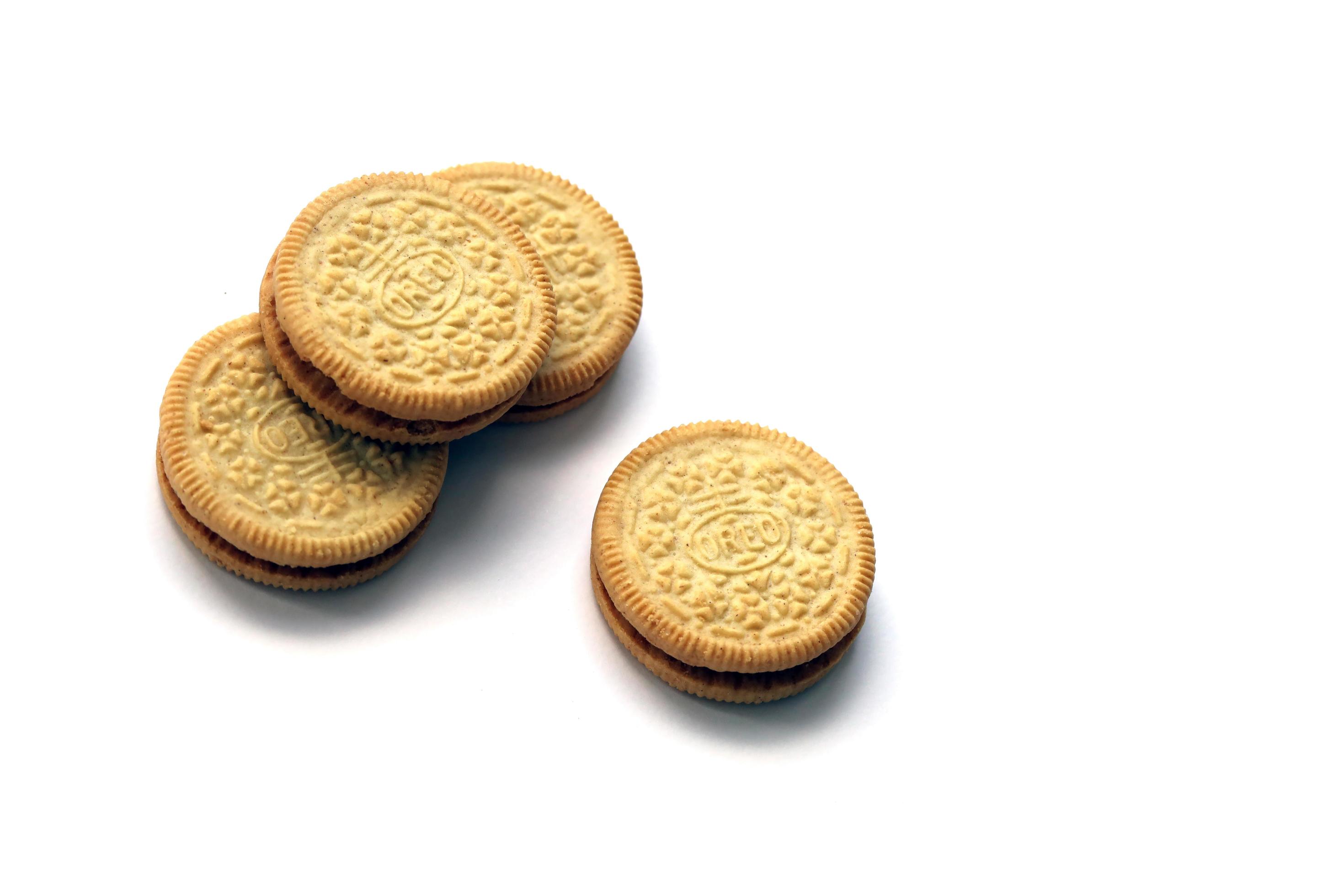 TERNOPIL, UKRAINE MAY 28, 2022 Oreo golden crispy cookie on white
