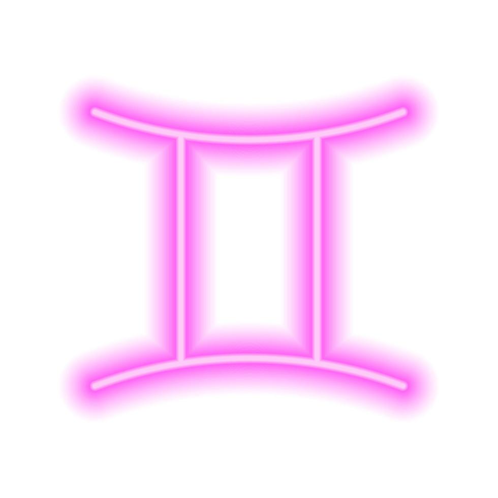 signo zodiacal de neón rosa géminis en blanco. predicciones, astrología, horóscopo. vector