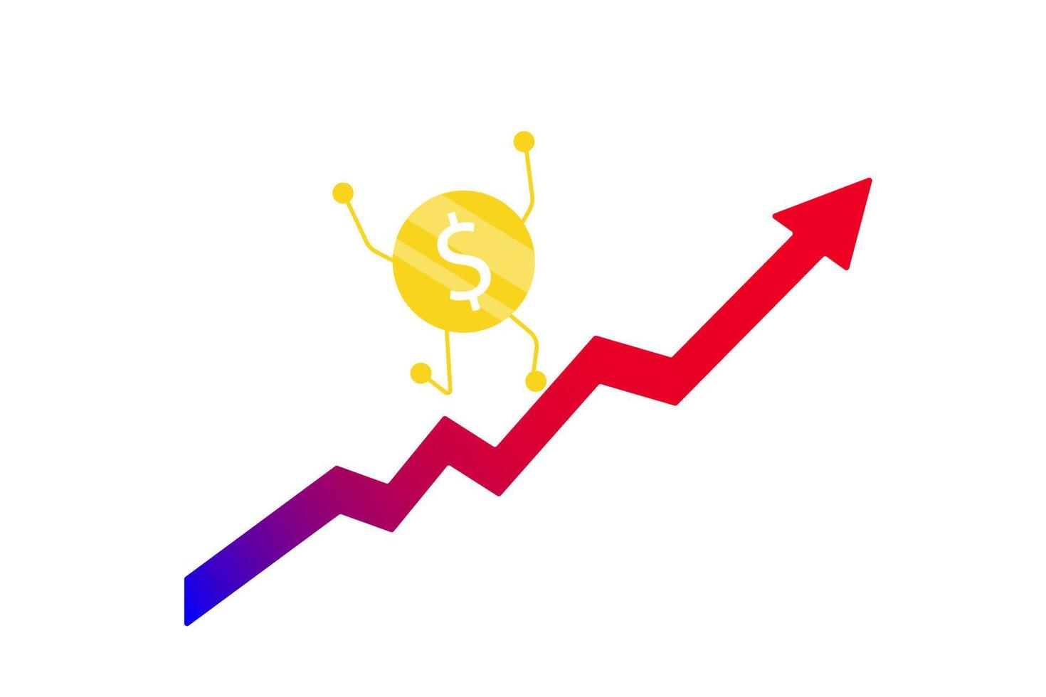 The concept of economic development of the company, profit, investment. Dollar coin climbs the financial arrow up vector