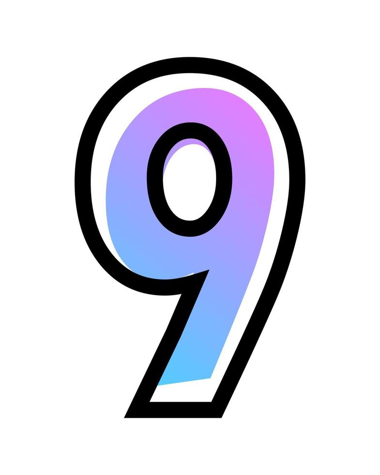 Vector number 9 with blue-purple gradient color and black outline