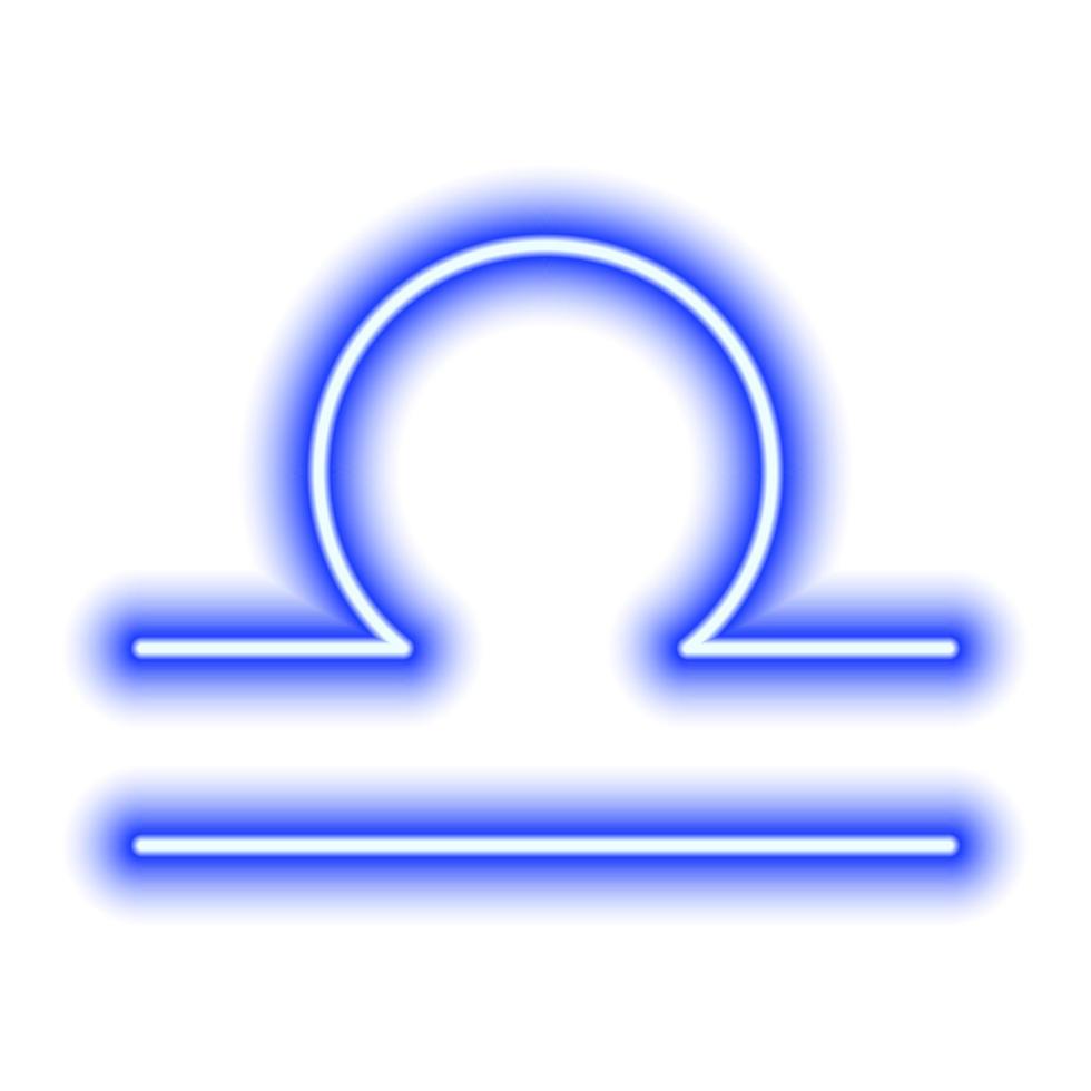 Blue neon zodiac sign Libra on white. Predictions, astrology, horoscope. vector