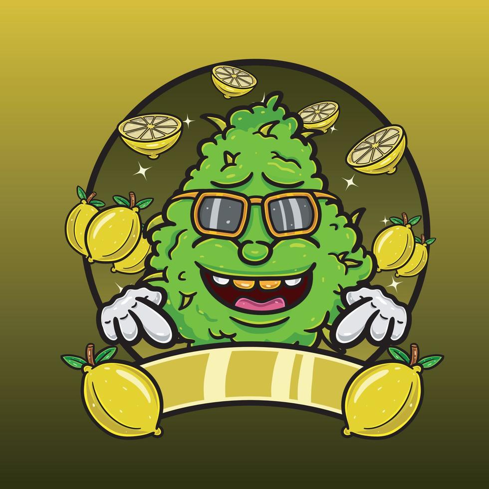 Lemons Flavor with Weed Mascot Cartoon. Weed Design For Logo, Label and Packaging Product. vector