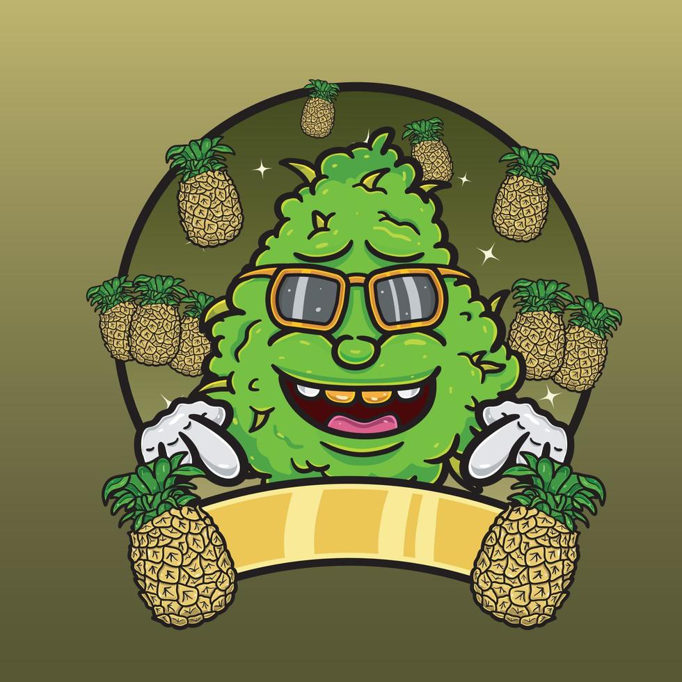 Pineapple Flavor with Weed Mascot Cartoon. Weed Design For Logo, Label and Packaging Product. vector