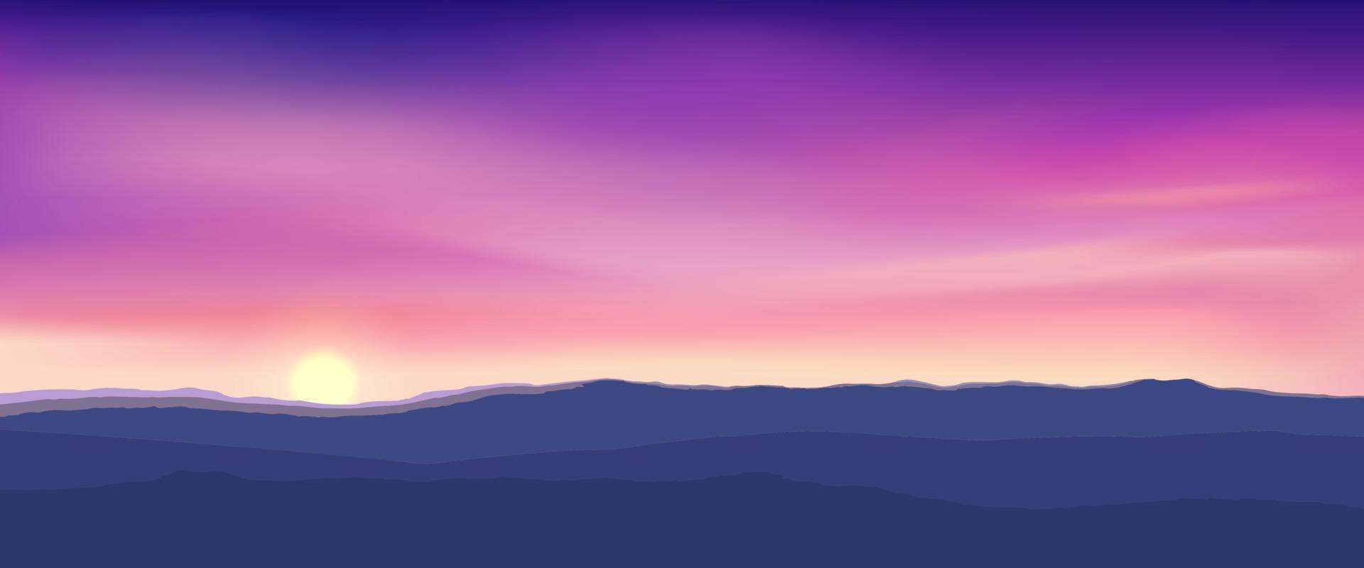 Sunset over the mountains vector illustration background.