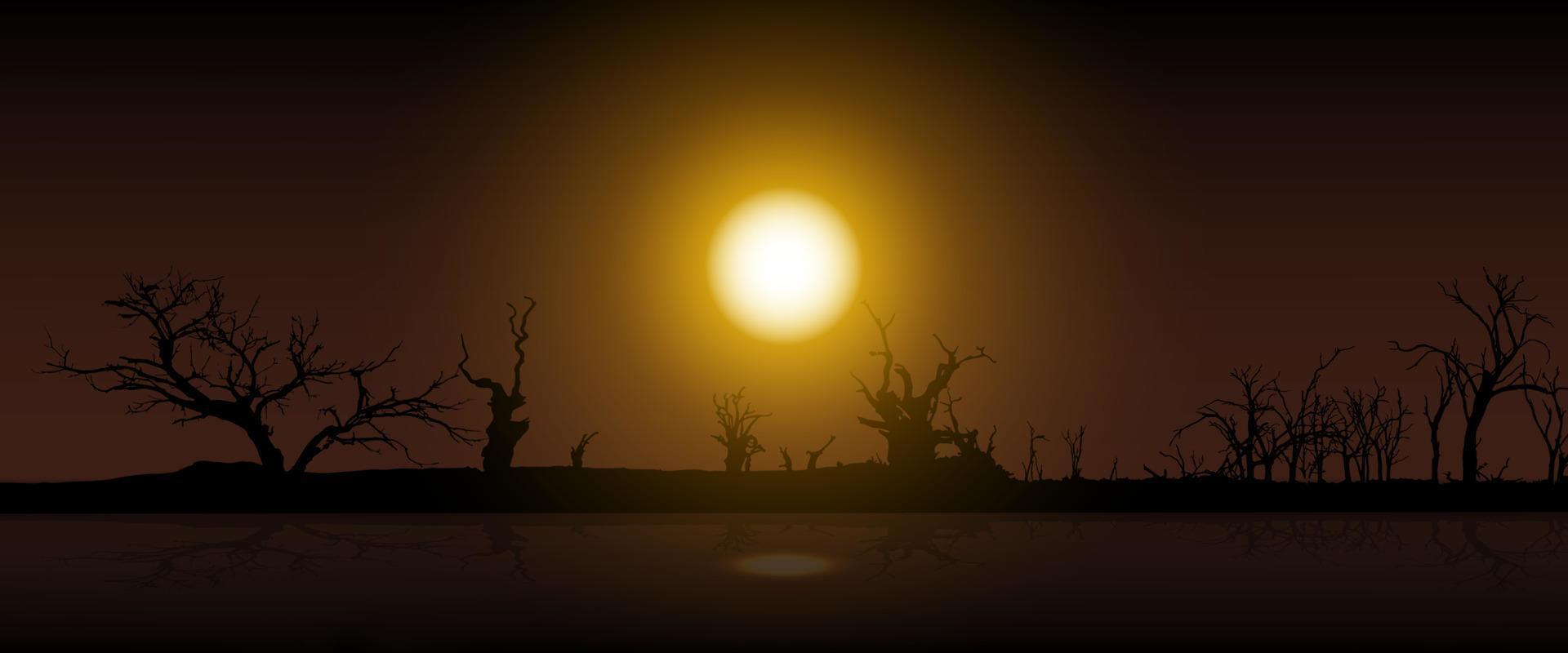 Sunset silhouette dead tree,vector Illustrations background vector