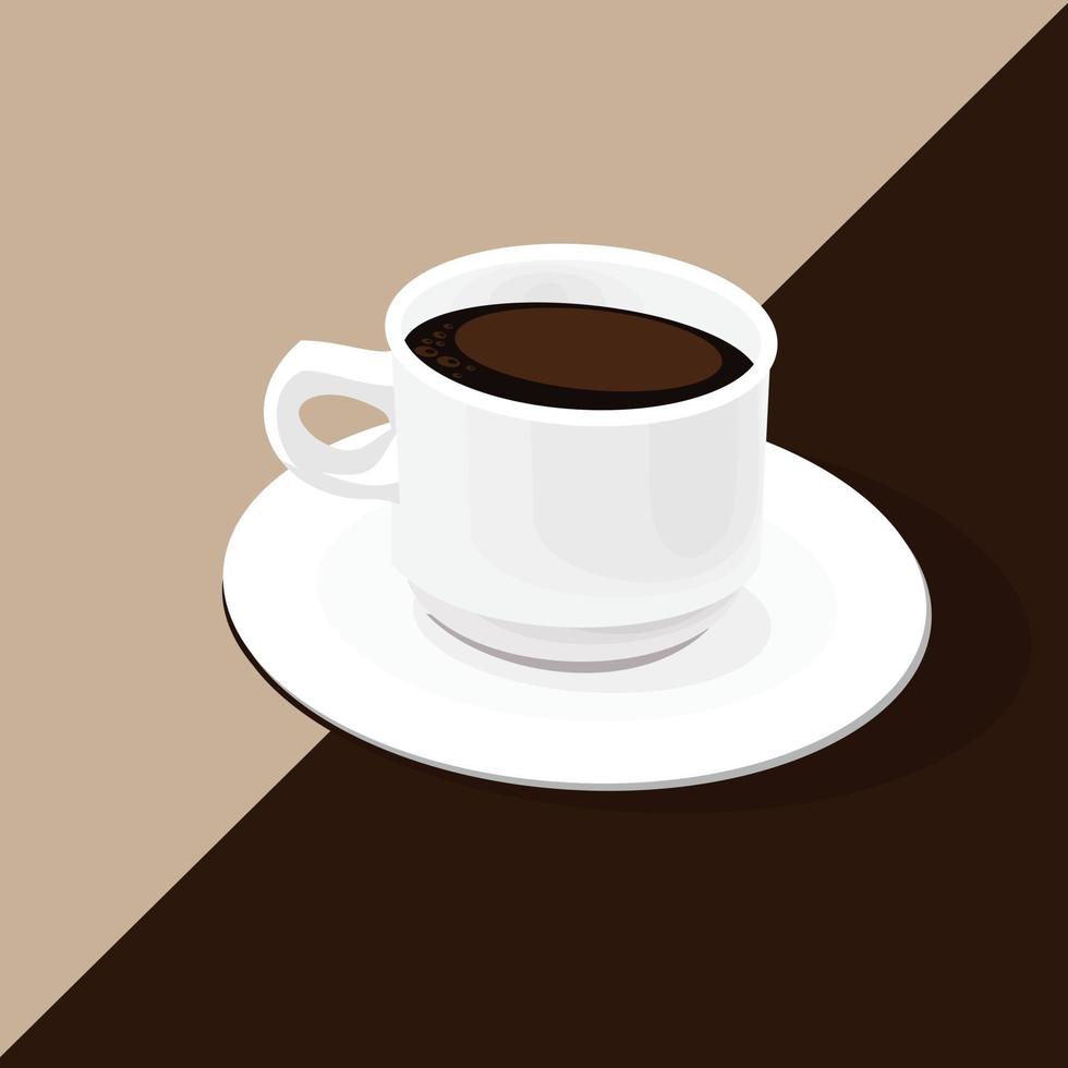 una taza de café en un pequeño plato blanco debajo vector
