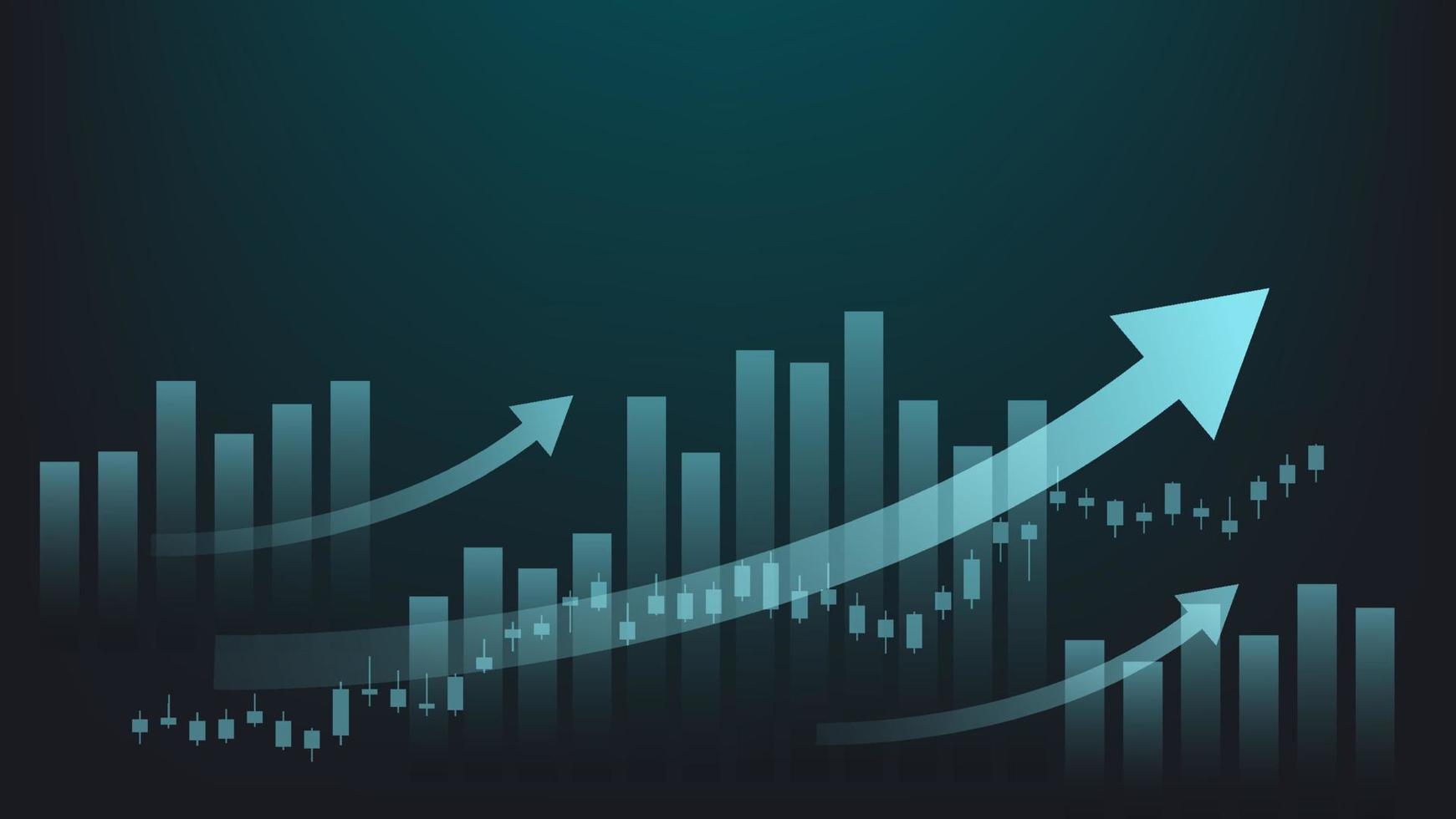 antecedentes financieros y comerciales. el gráfico de barras y el gráfico de velas muestran el precio de negociación del mercado de valores con una flecha de tendencia alcista vector