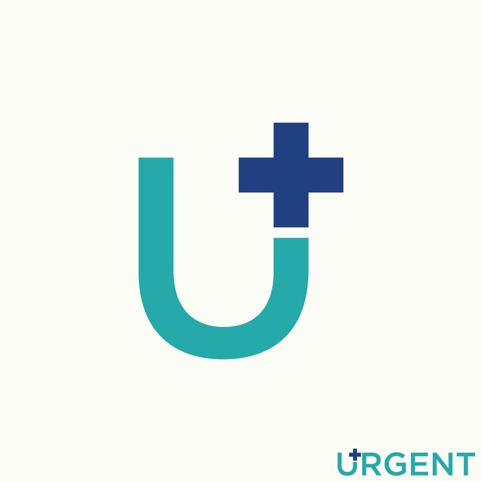 Simple and unique letter or word U font with medical red cross or 
