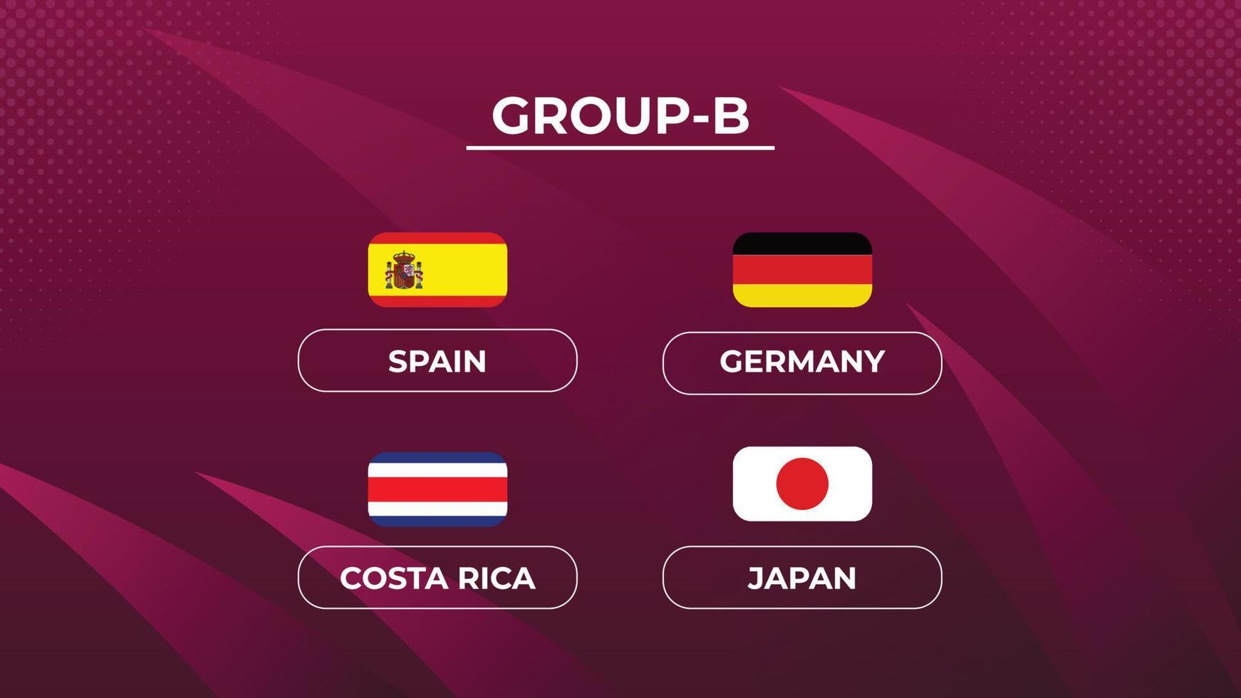 equipo del grupo b de la copa mundial de fútbol 2022 y su bandera vector