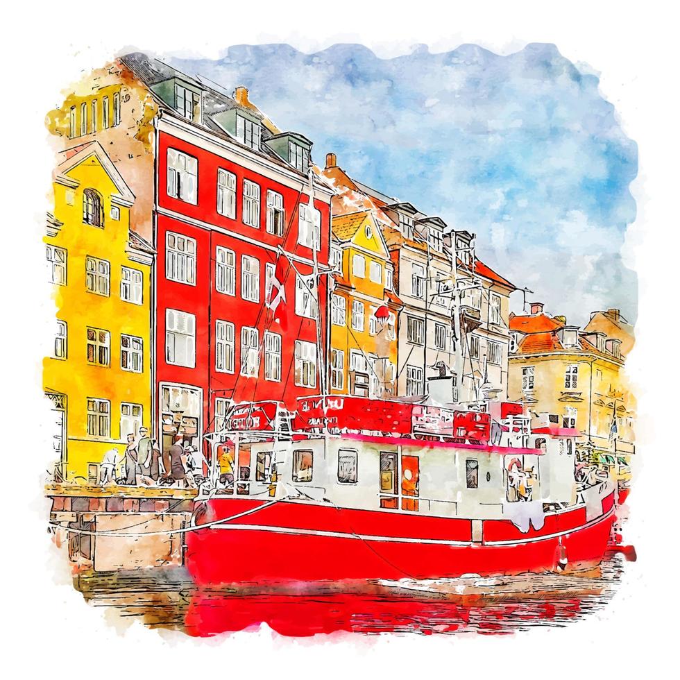 Copenhagen Denmark Watercolor sketch hand drawn illustration vector