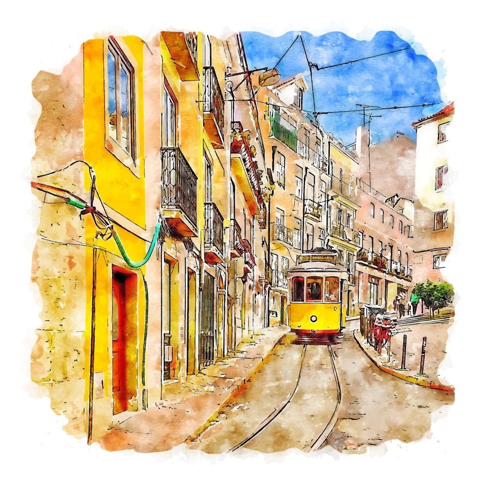 Lisboa Portugal Watercolor sketch hand drawn illustration vector